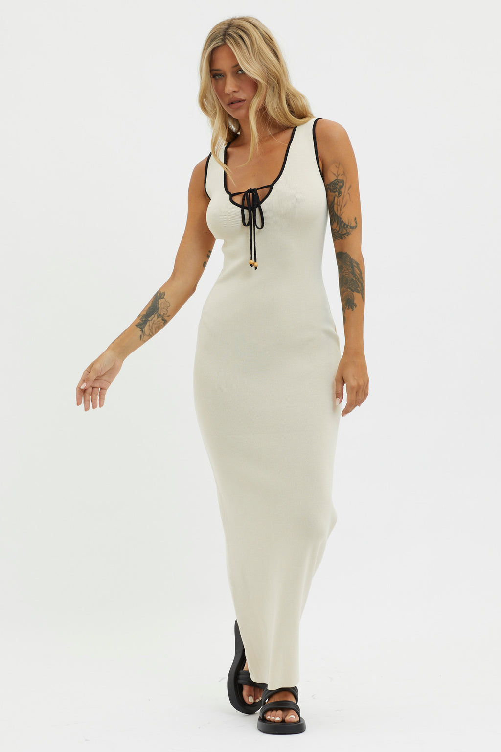 Karyssa Tied Bust Knit Maxi Dress Sand by Selfie Leslie