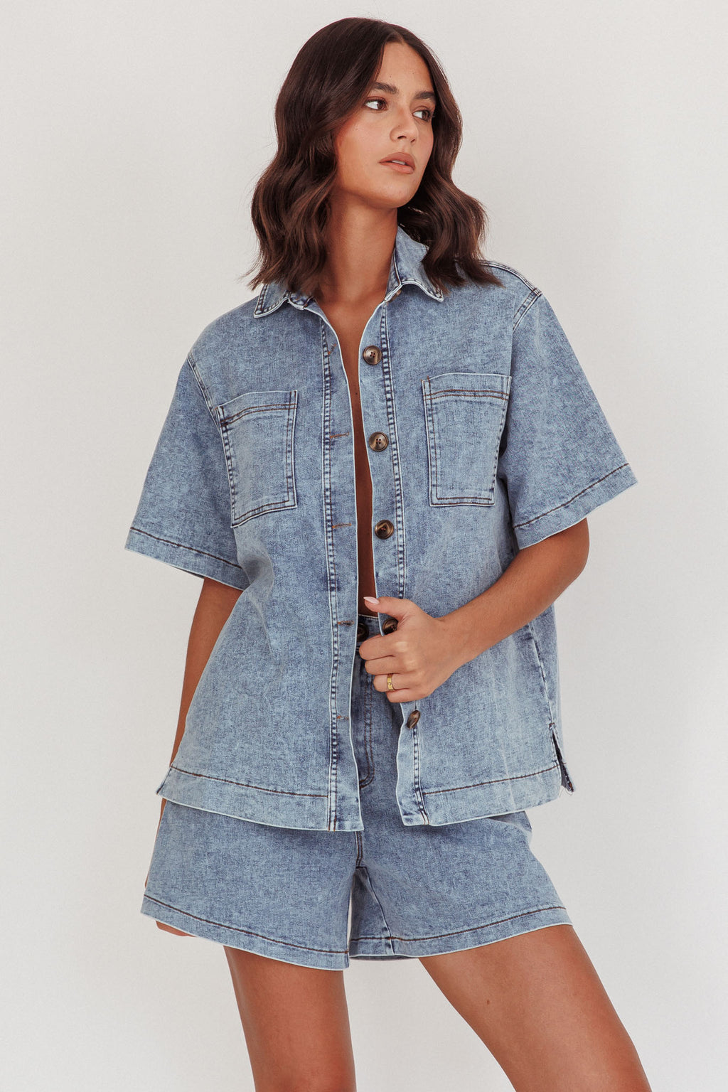 Ottawa Button Up Shirt Denim Blue by Selfie Leslie