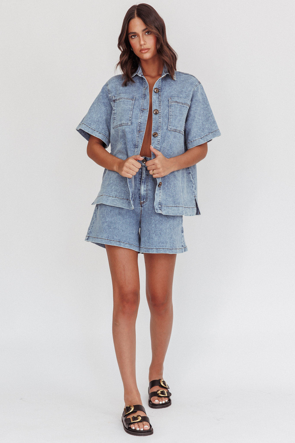 Ottawa Button Up Shirt Denim Blue by Selfie Leslie
