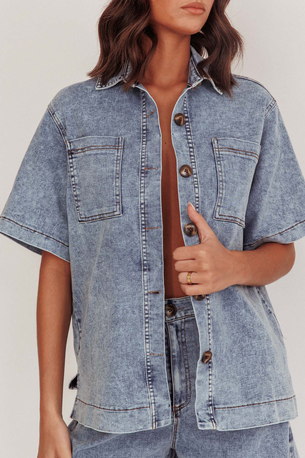 Ottawa Button Up Shirt Denim Blue by Selfie Leslie
