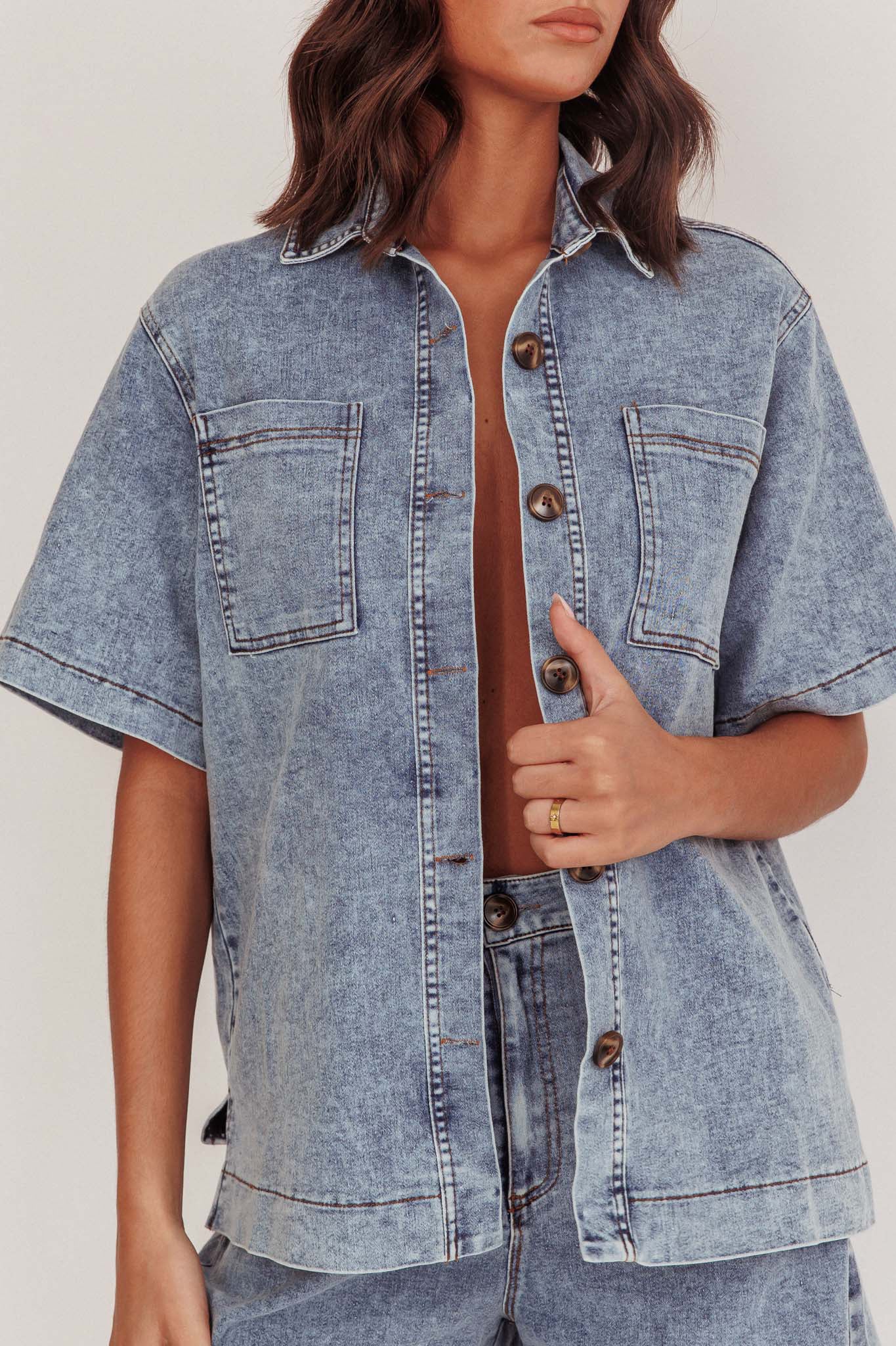 Ottawa Button Up Shirt Denim Blue by Selfie Leslie