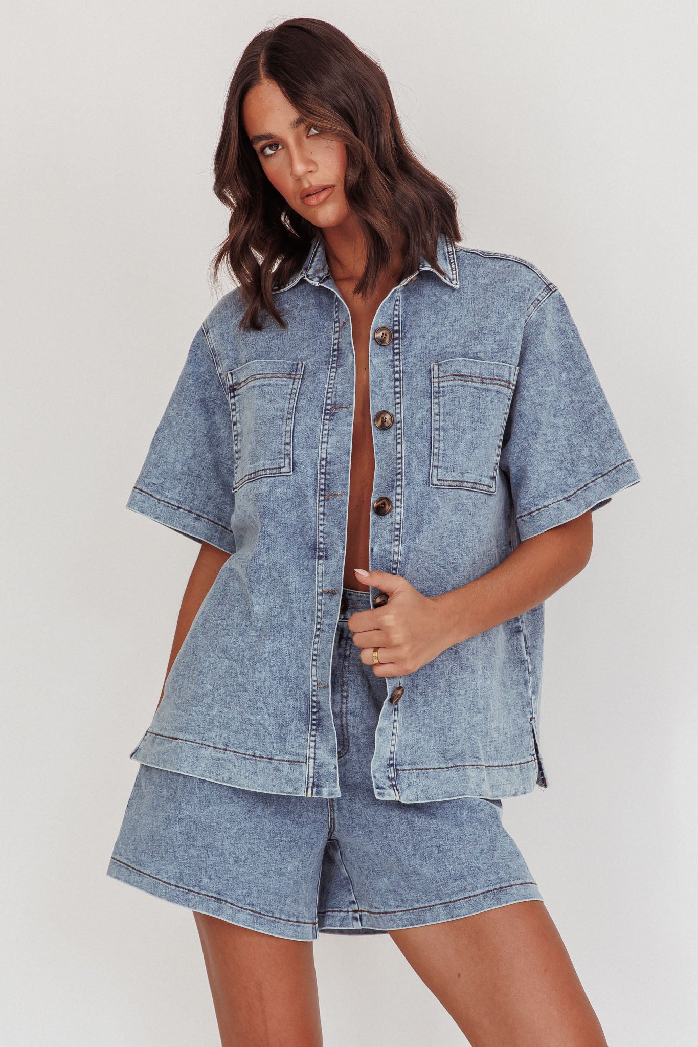 Ottawa Button Up Shirt Denim Blue by Selfie Leslie