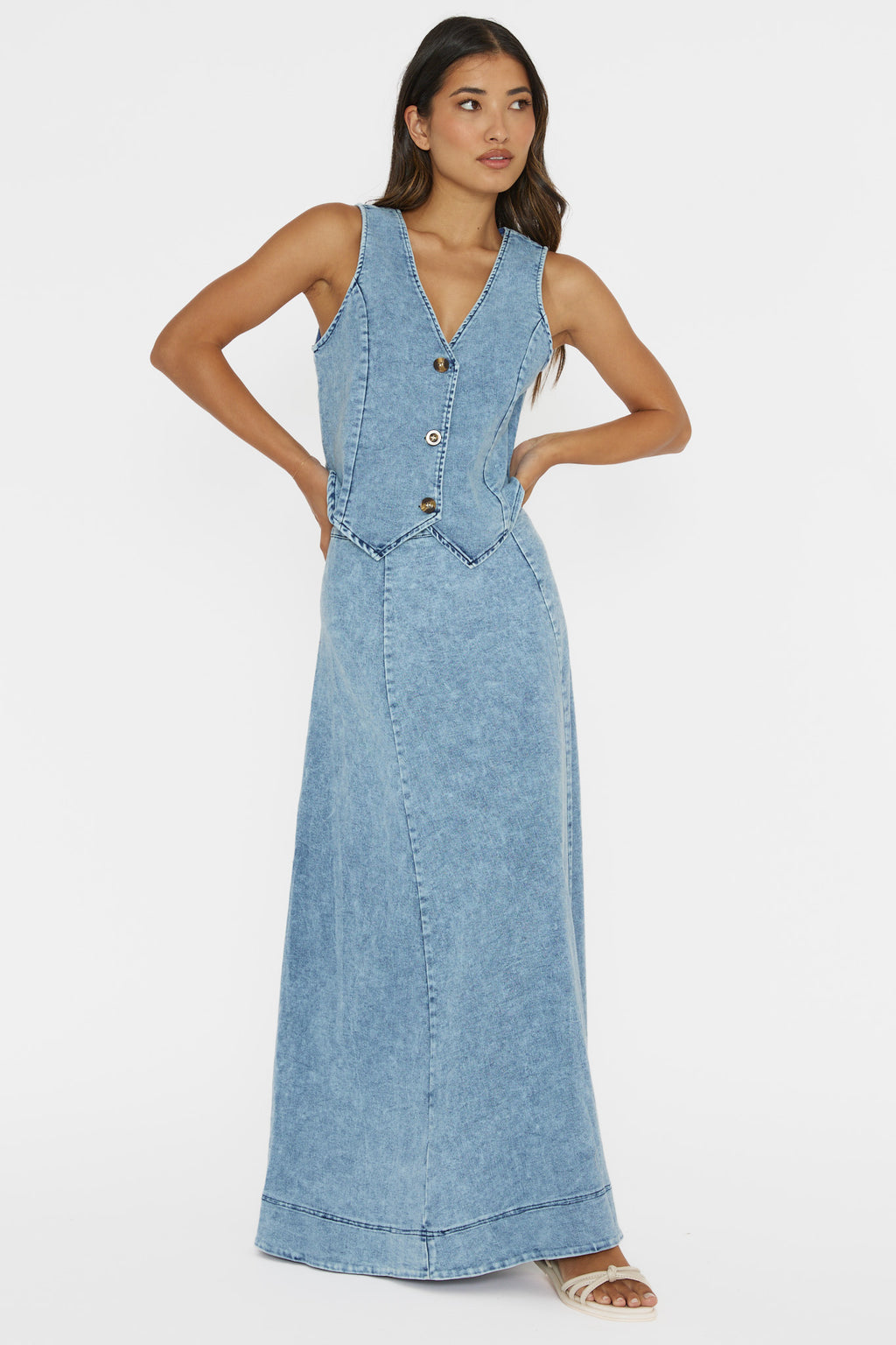 Rhythms A-Line Maxi Skirt Denim Blue by Selfie Leslie