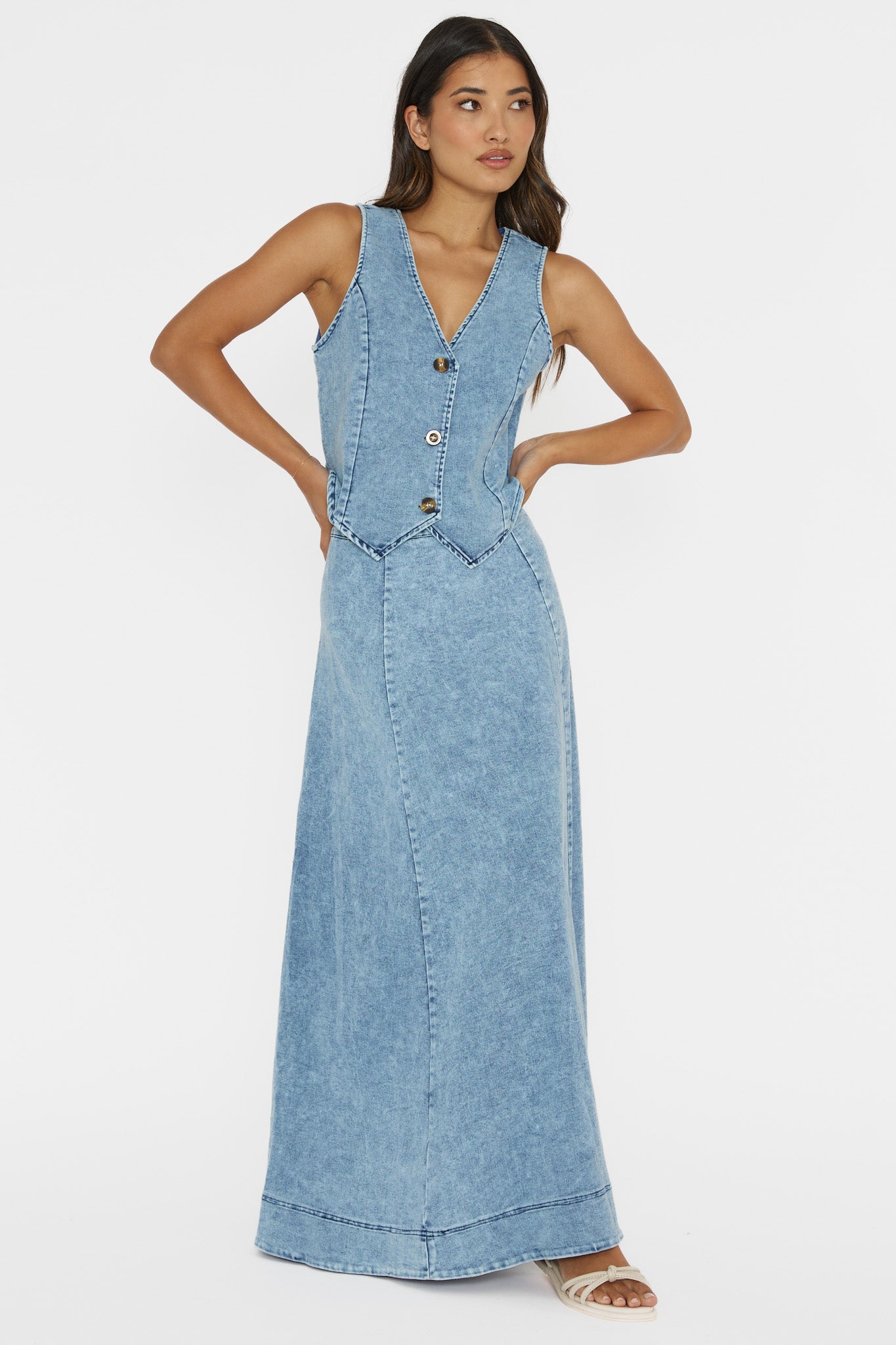 Rhythms A-Line Maxi Skirt Denim Blue by Selfie Leslie