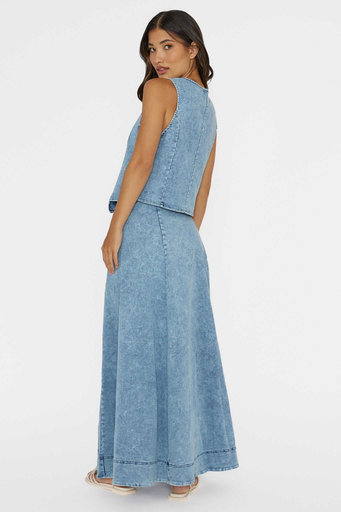 Rhythms A-Line Maxi Skirt Denim Blue by Selfie Leslie