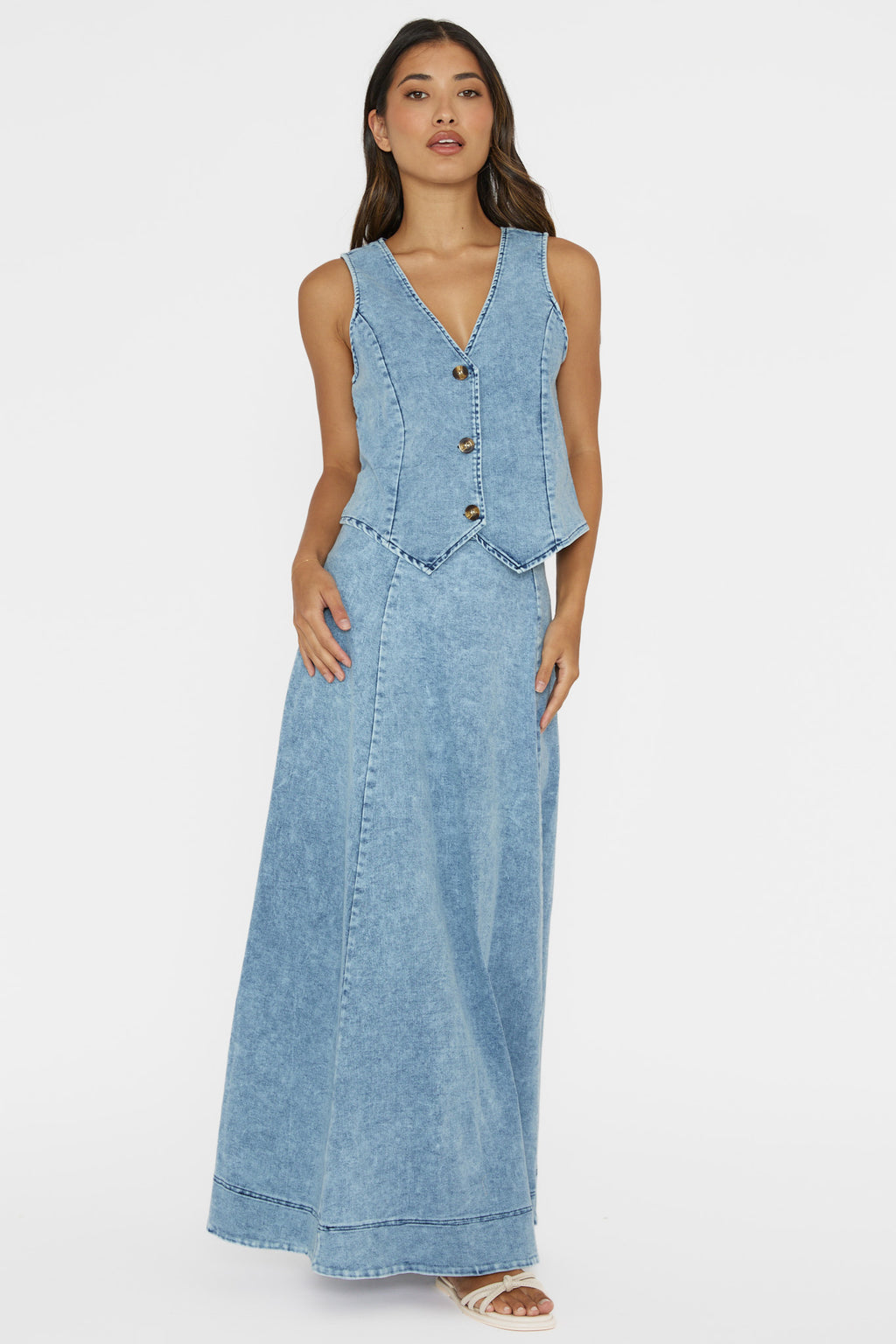 Rhythms A-Line Maxi Skirt Denim Blue by Selfie Leslie