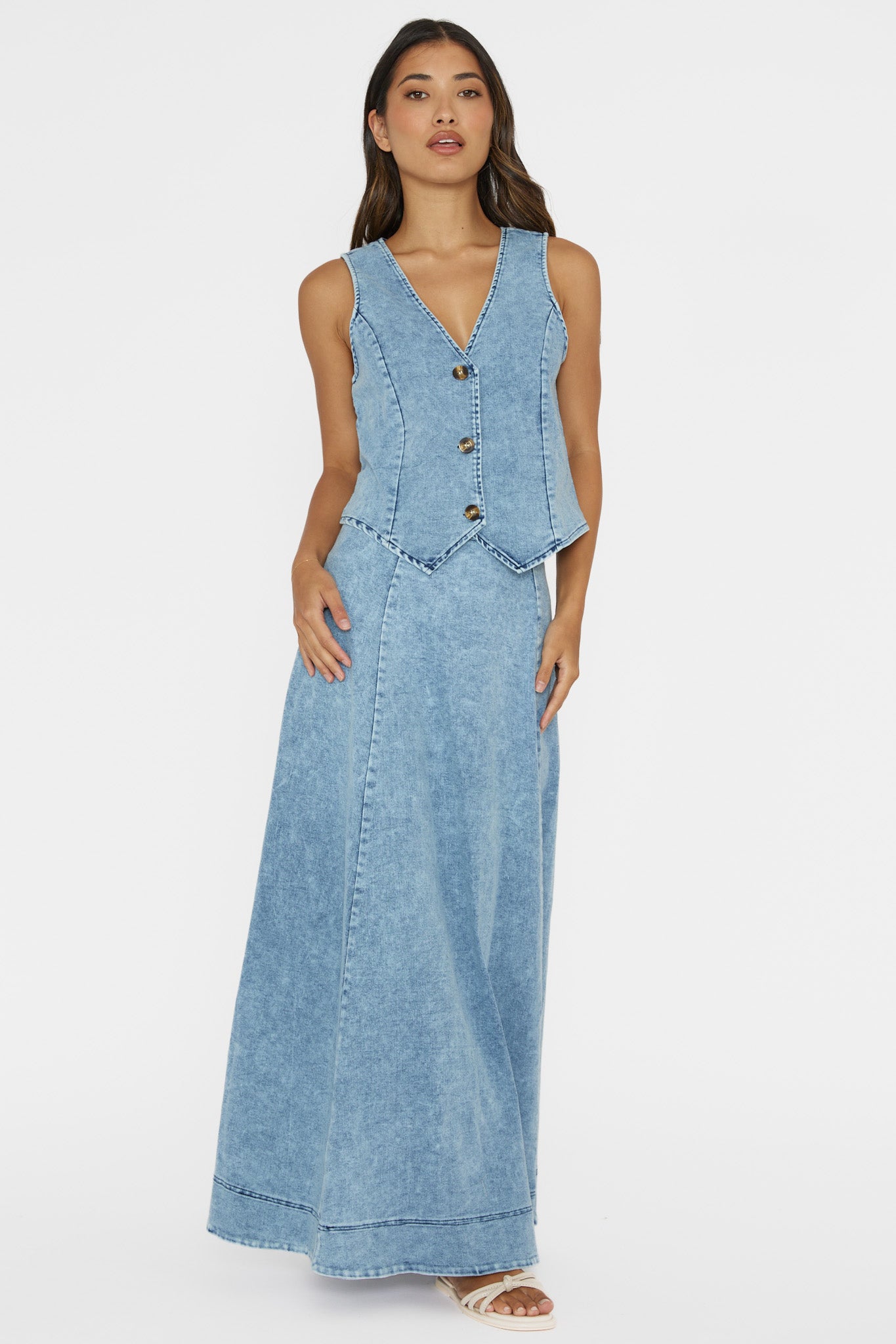 Rhythms A-Line Maxi Skirt Denim Blue by Selfie Leslie