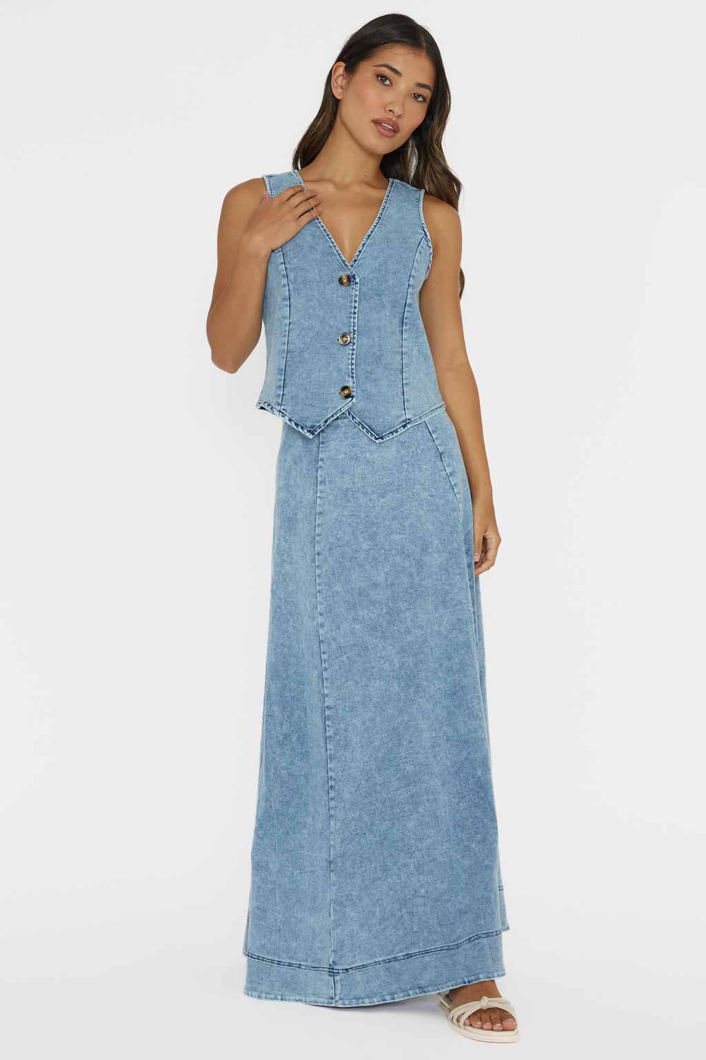 Rhythms Button Vest Denim Blue by Selfie Leslie