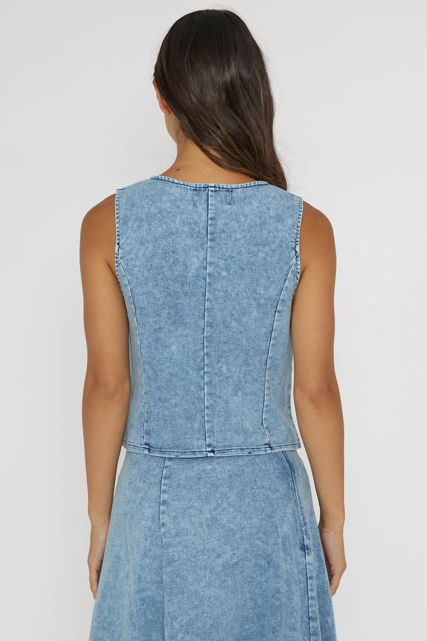 Rhythms Button Vest Denim Blue by Selfie Leslie