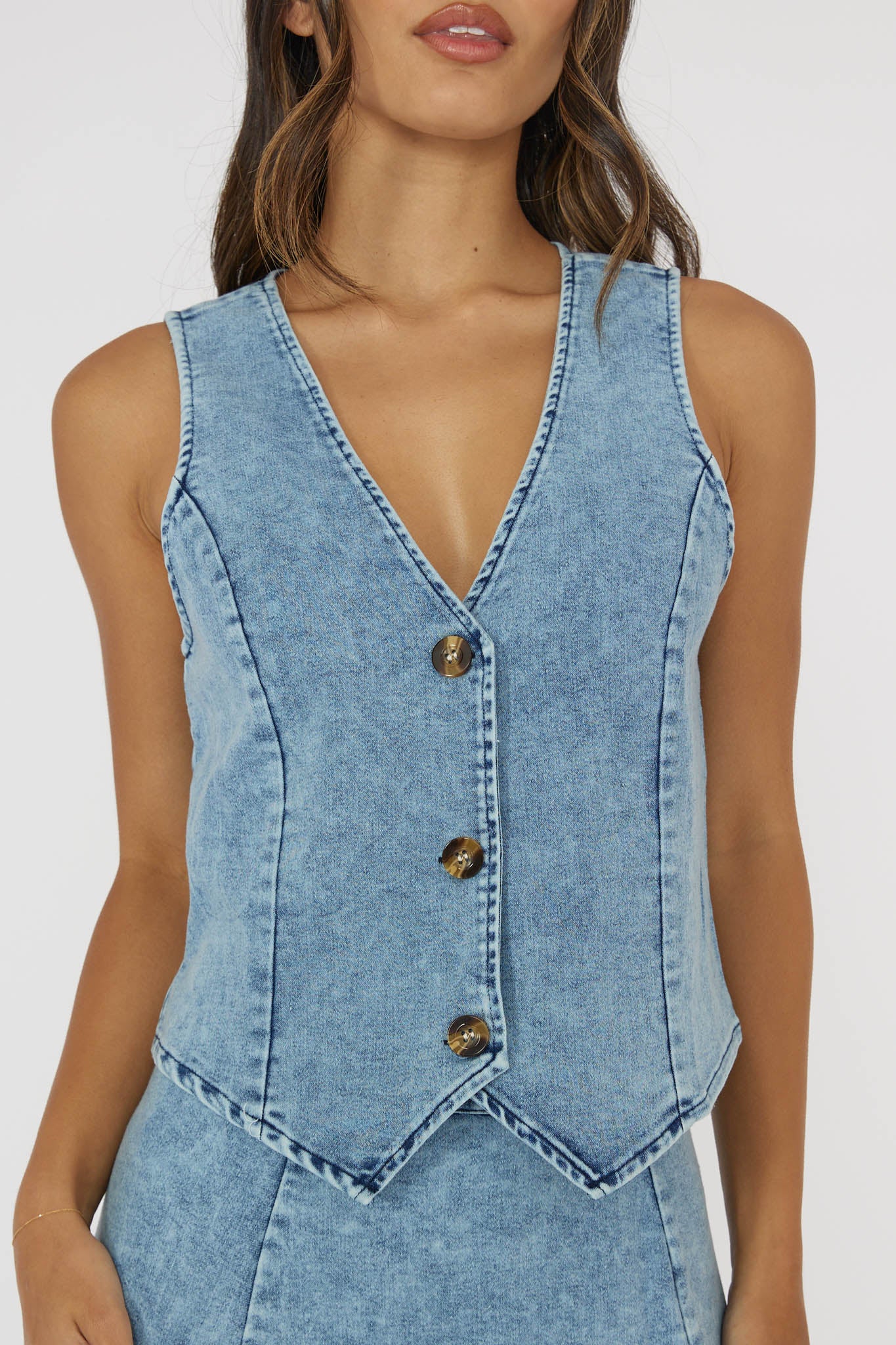 Rhythms Button Vest Denim Blue by Selfie Leslie