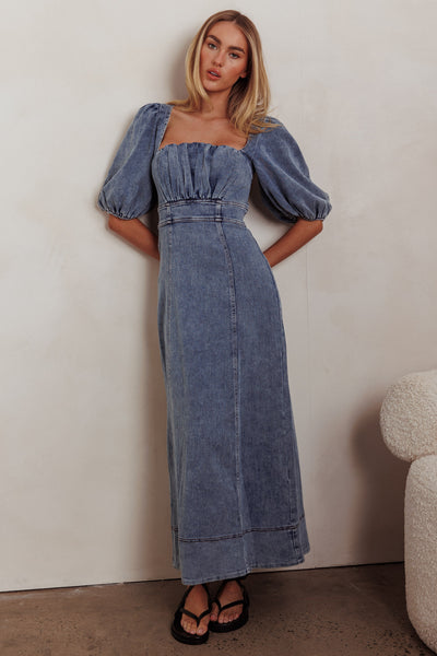 amazon denim dress with sleeves Sibille Puff Sleeve Maxi Blue Color:AS PHOTO Brighton Textured Bodycon Midaxi This long Style:A Line