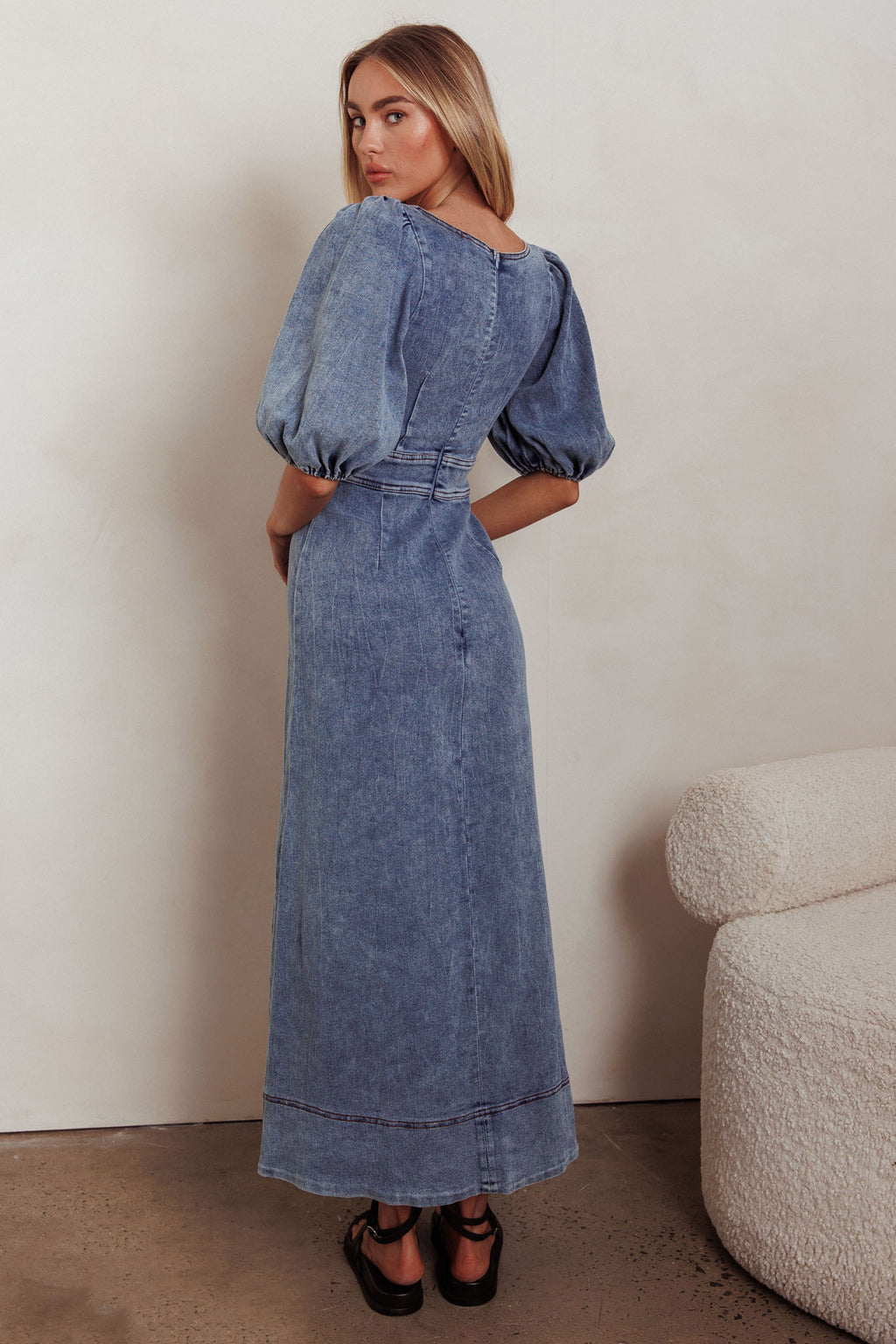 Sibille Puff Sleeve Maxi Dress Denim Blue by Selfie Leslie