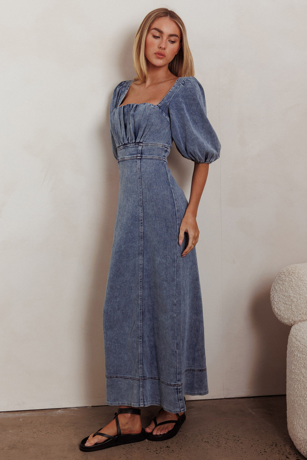 Sibille Puff Sleeve Maxi Dress Denim Blue by Selfie Leslie