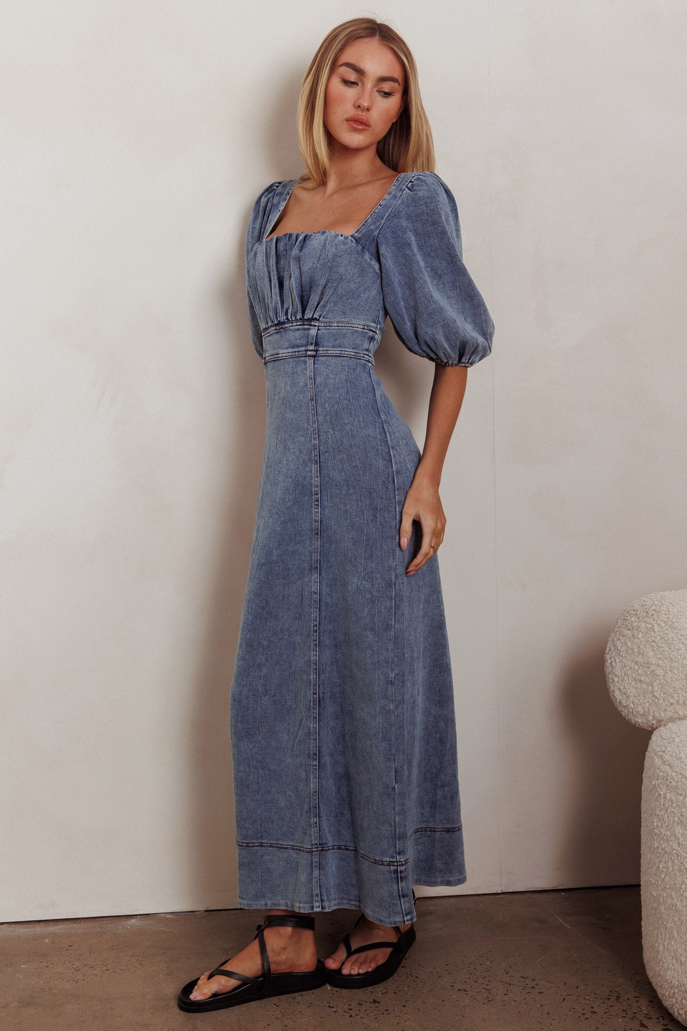 Sibille Puff Sleeve Maxi Dress Denim Blue by Selfie Leslie