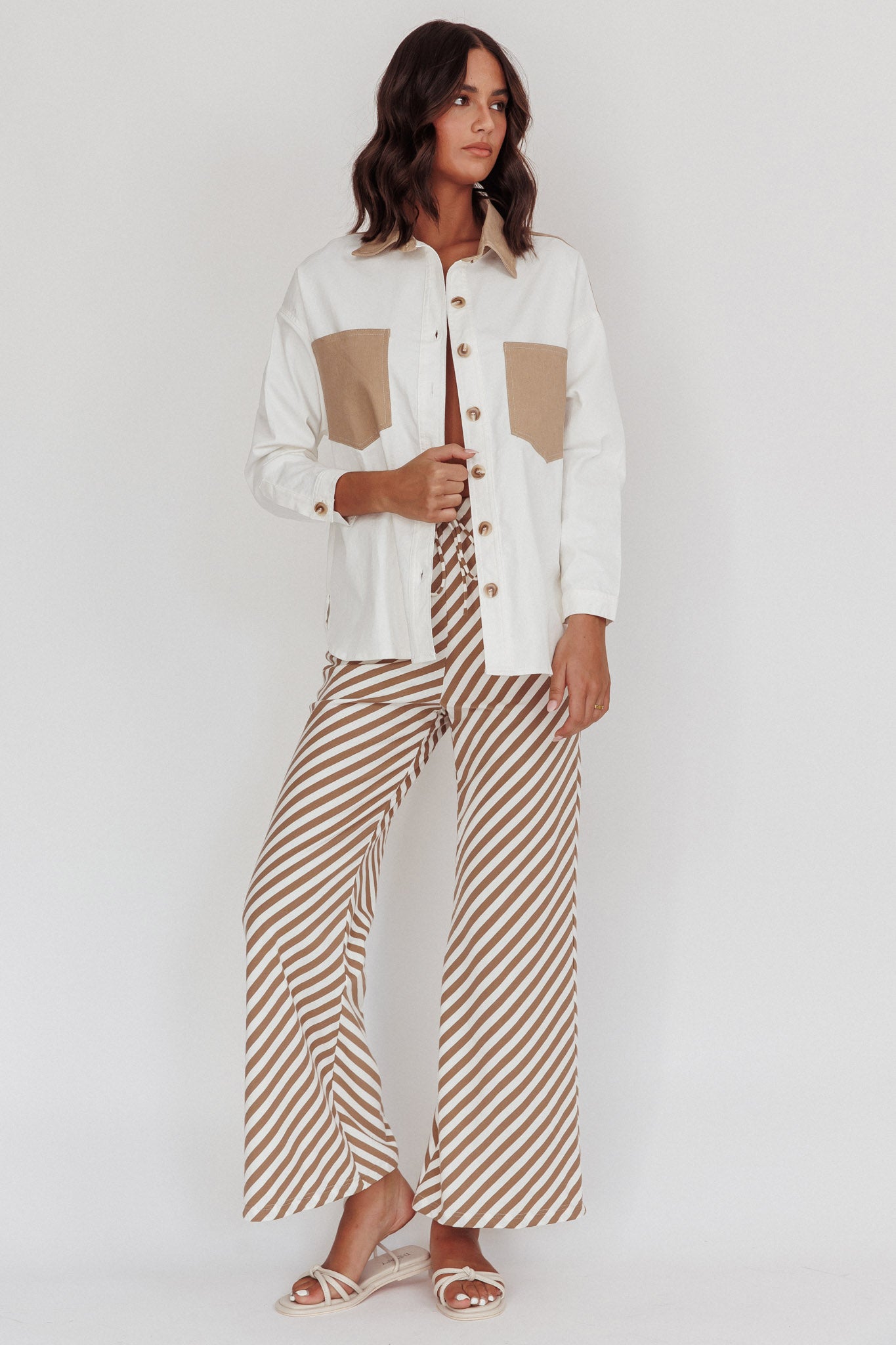 Lake Days Chest Pocket Shirt White Beige by Selfie Leslie