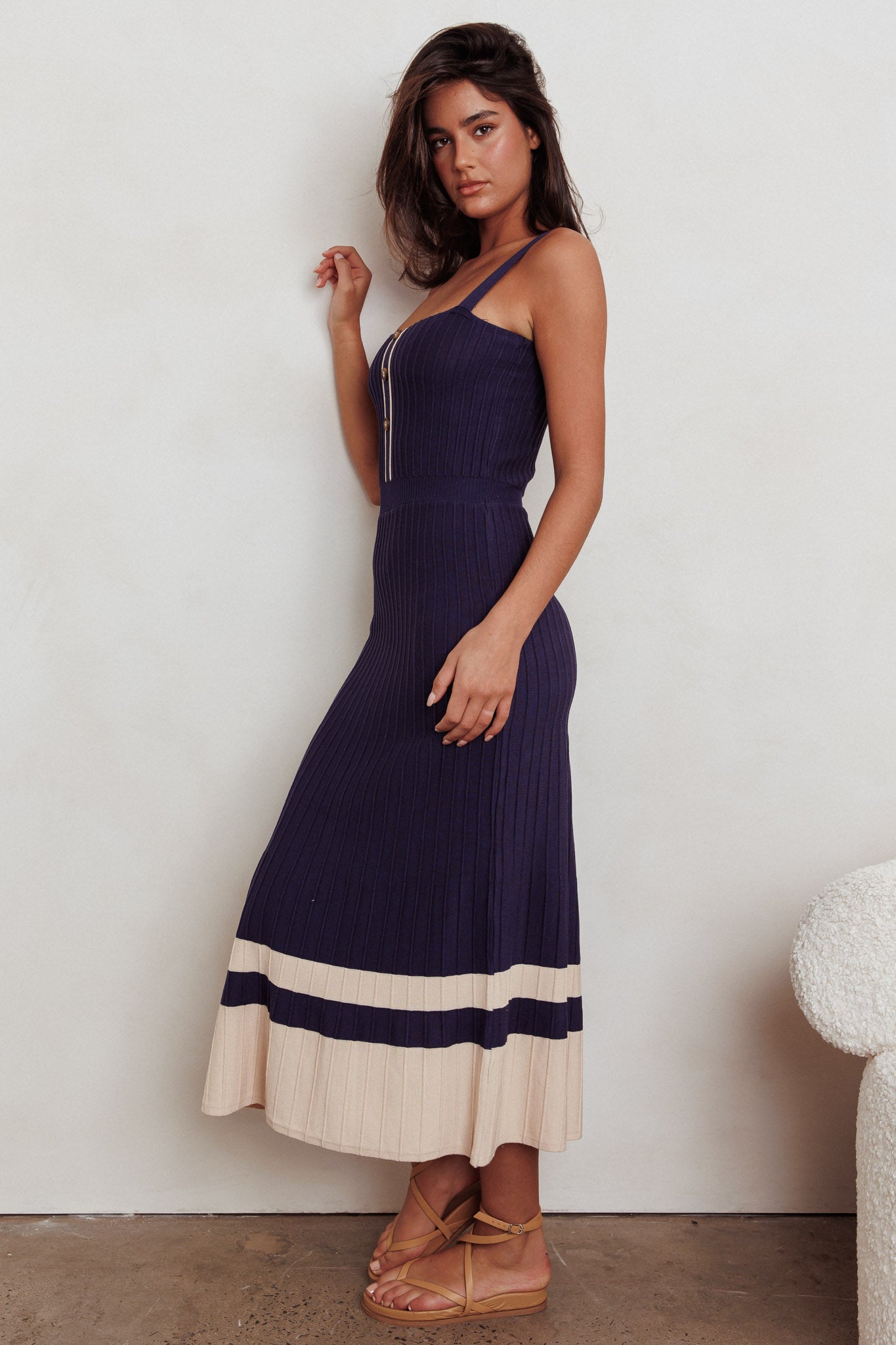 Cayla Contrast Ribbed Knit Maxi Dress Navy by Selfie Leslie