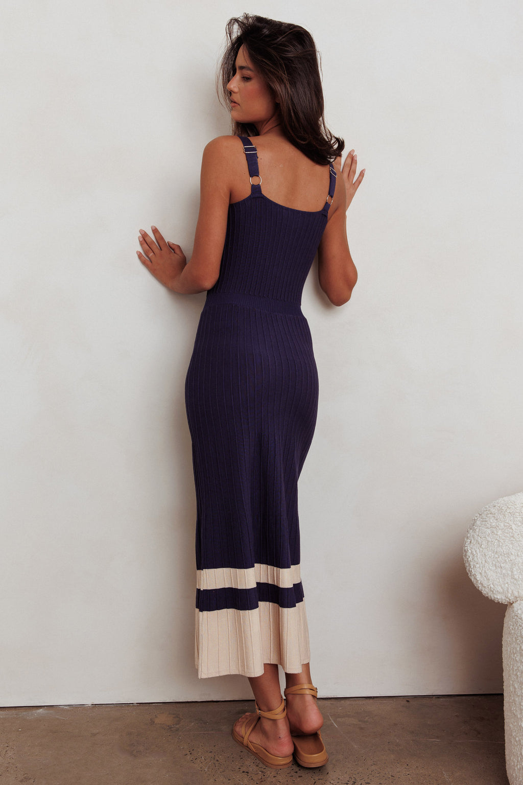Cayla Contrast Ribbed Knit Maxi Dress Navy by Selfie Leslie