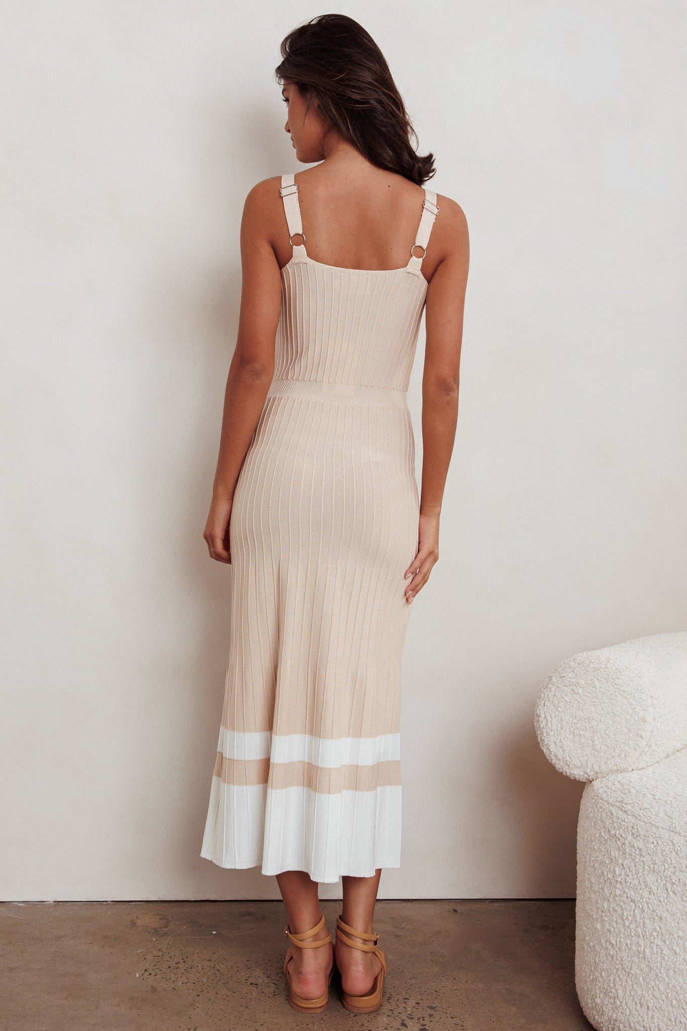Cayla Contrast Ribbed Knit Maxi Dress Sand by Selfie Leslie