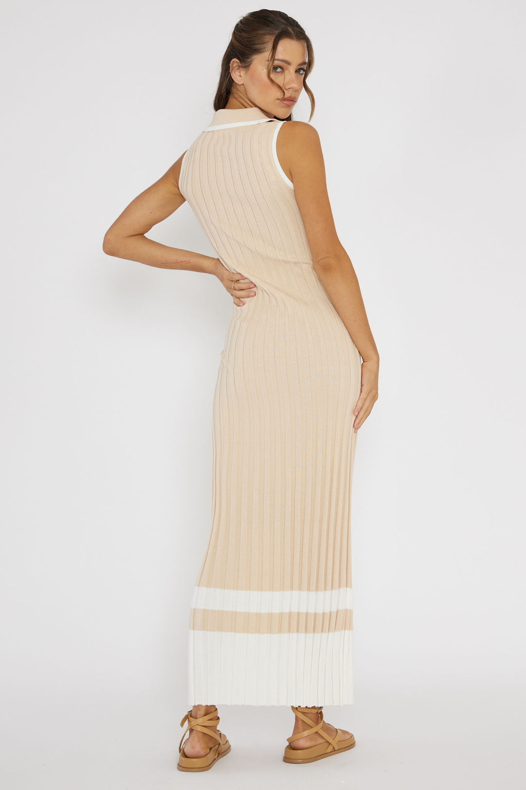 Cayla Button-Up Ribbed Knit Dress Sand by Selfie Leslie