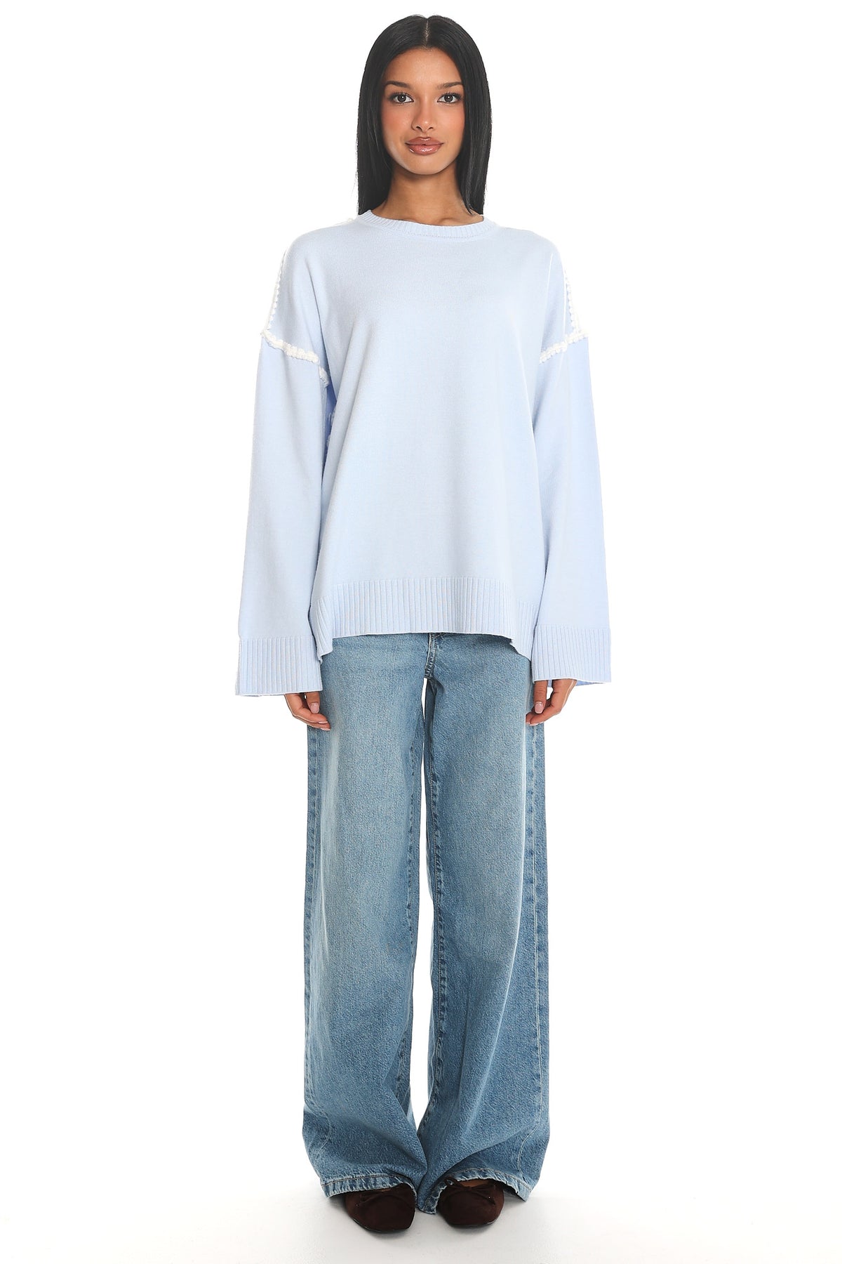 Guardian Contrast Knit Sweater Baby Blue
