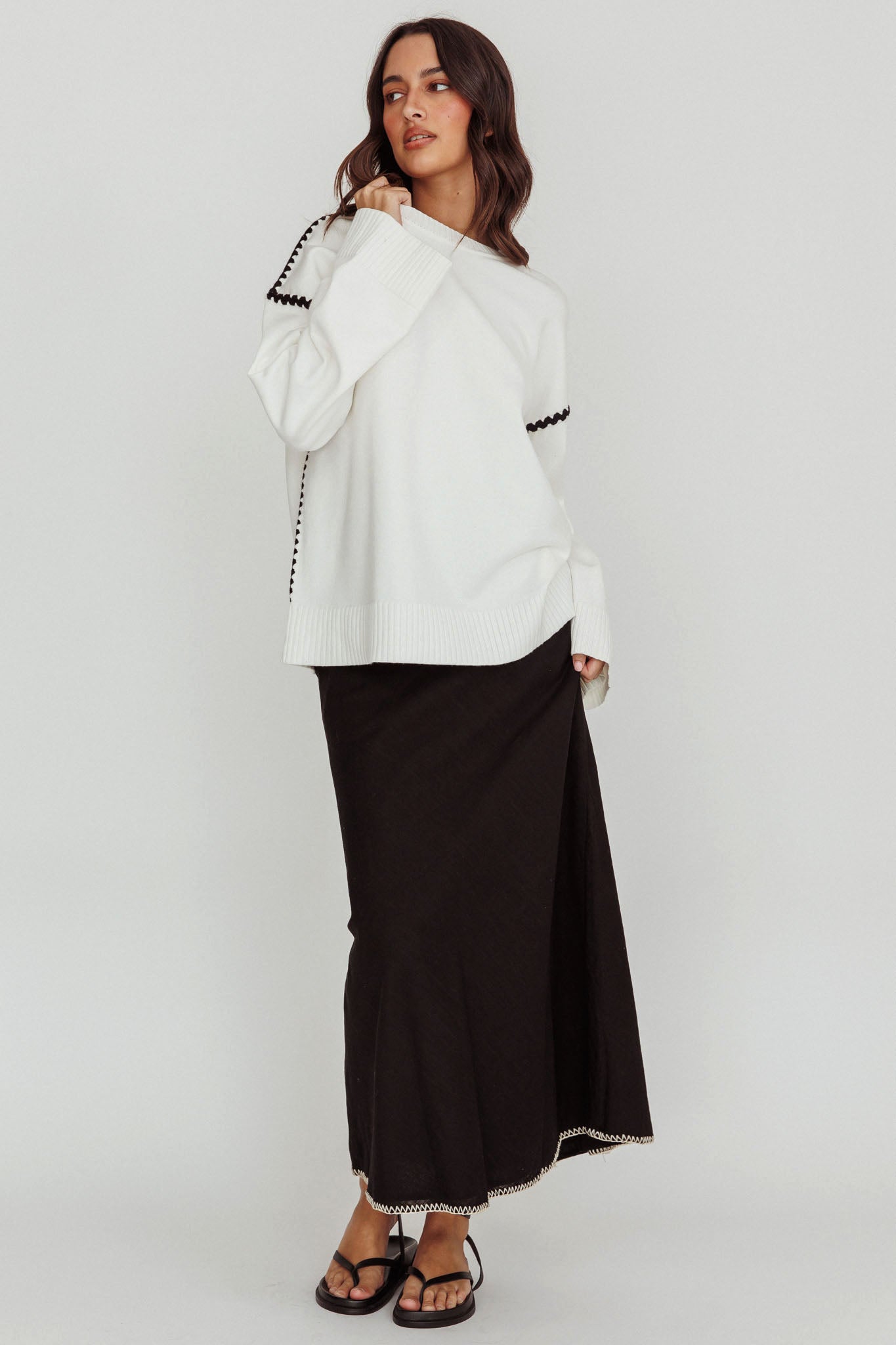 Guardian Contrast Knit Sweater Off White | Selfie Leslie