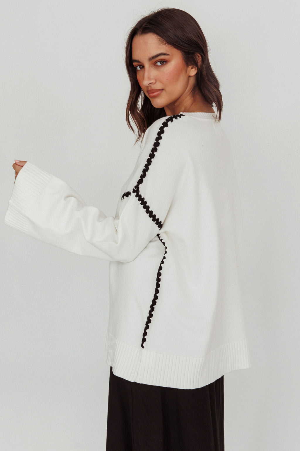 Guardian Contrast Knit Sweater Off White by Selfie Leslie
