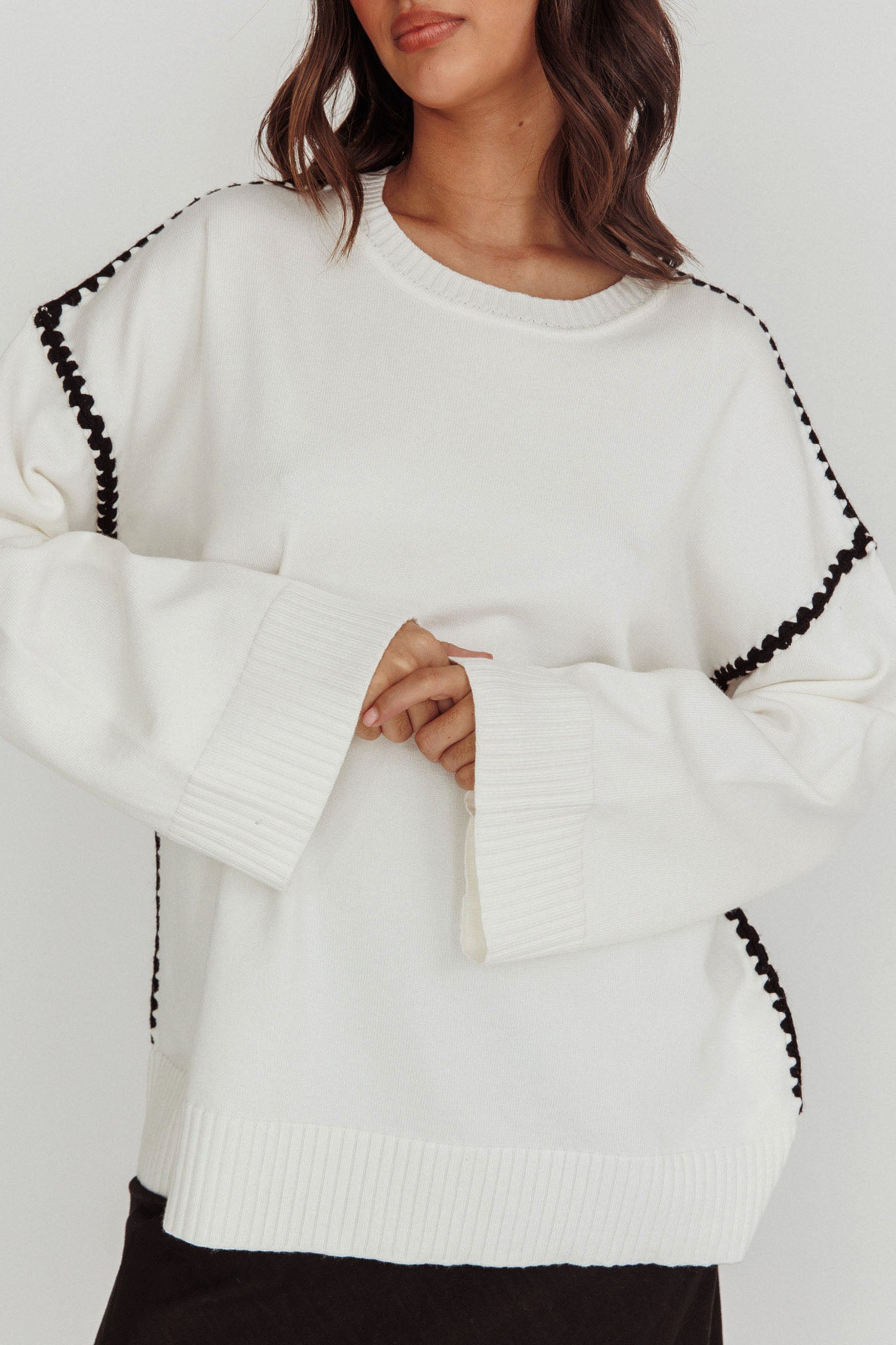 Guardian Contrast Knit Sweater Off White by Selfie Leslie