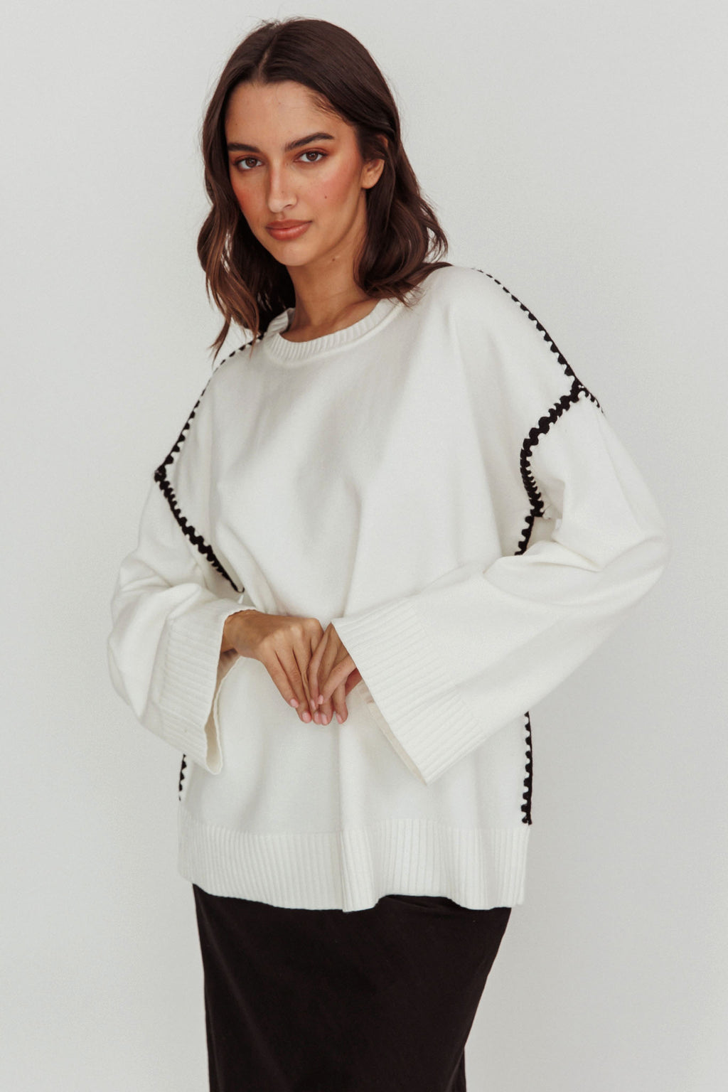 Guardian Contrast Knit Sweater Off White by Selfie Leslie
