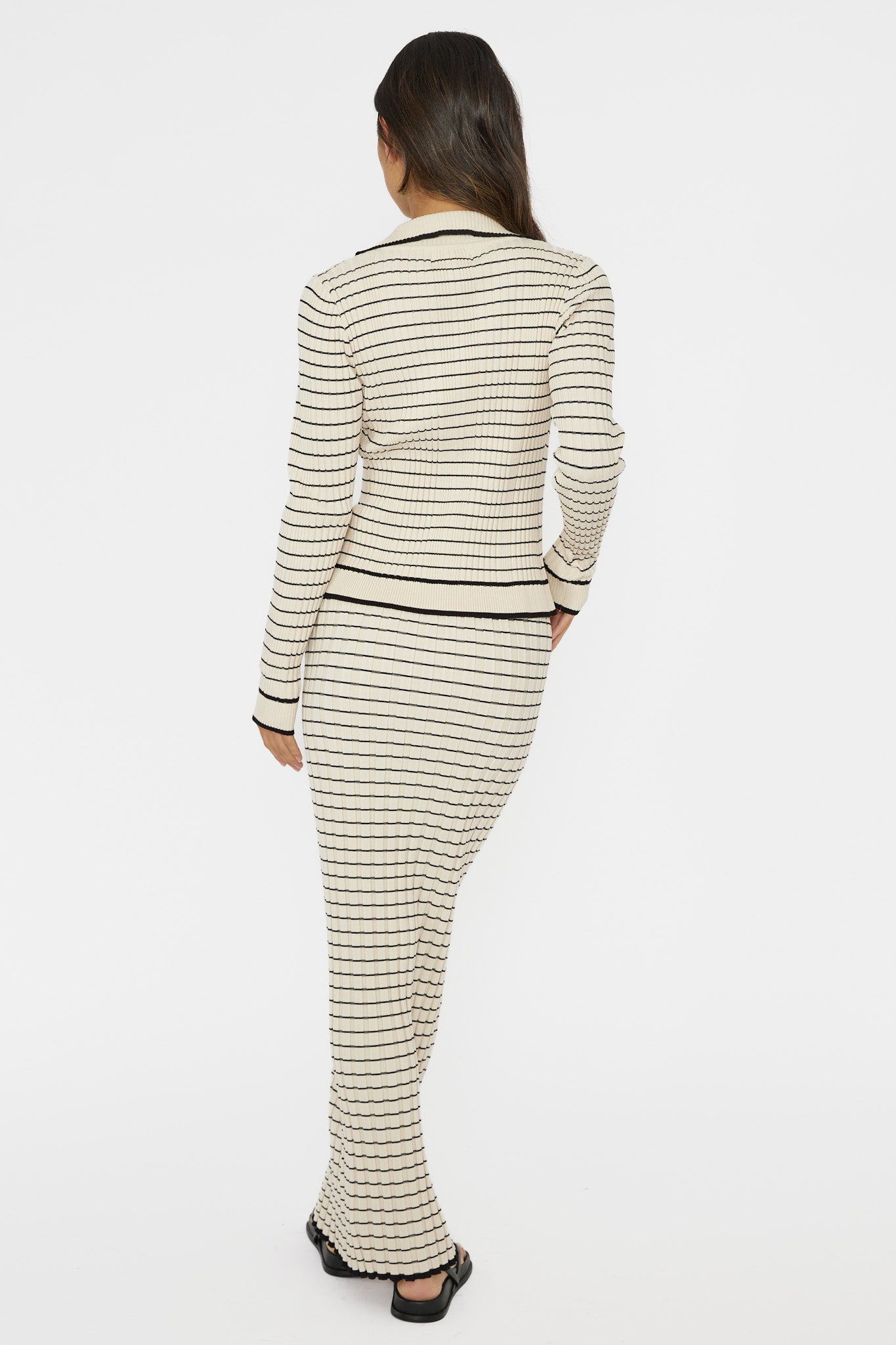 Solar Flare Ribbed Knit Maxi Skirt Stripe Oat by Selfie Leslie