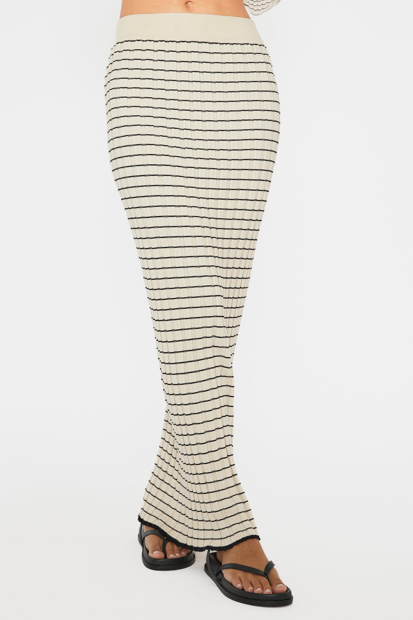 Solar Flare Ribbed Knit Maxi Skirt Stripe Oat by Selfie Leslie