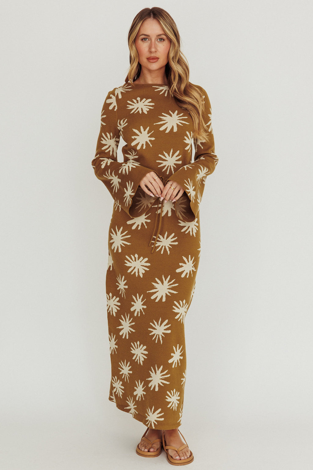 Orleans Star Print Knit Maxi Dress Olive by Selfie Leslie