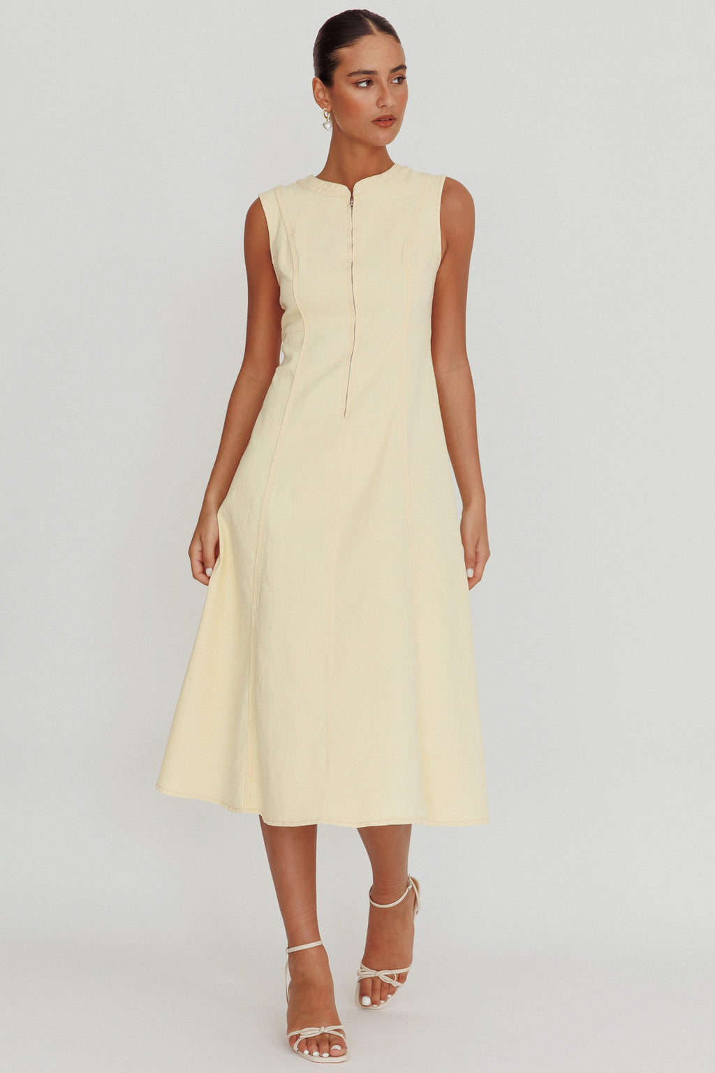 Passionate Flame Sleeveless A-line Midi Dress Beige by Selfie Leslie