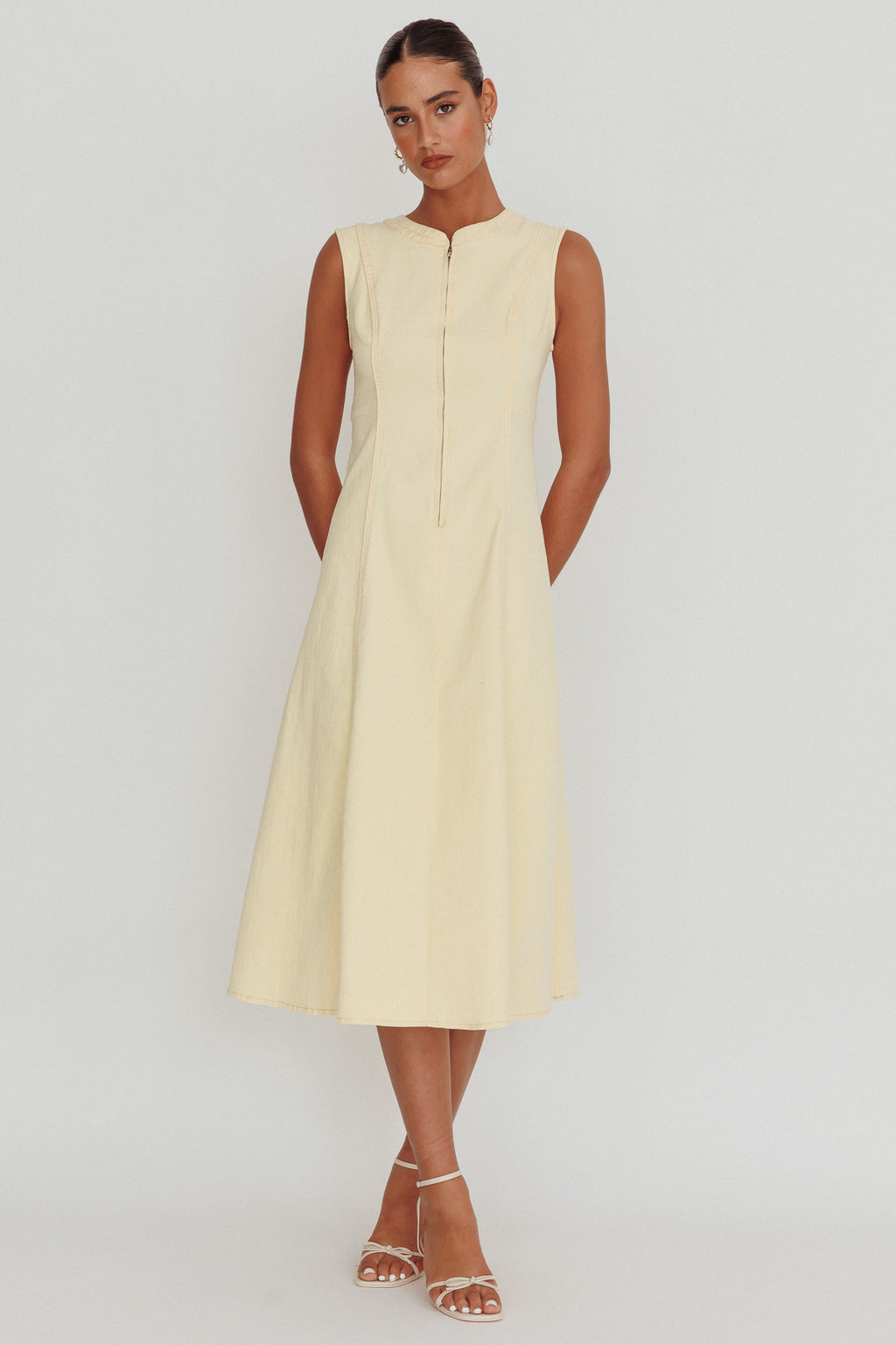 Passionate Flame Sleeveless A-line Midi Dress Beige by Selfie Leslie