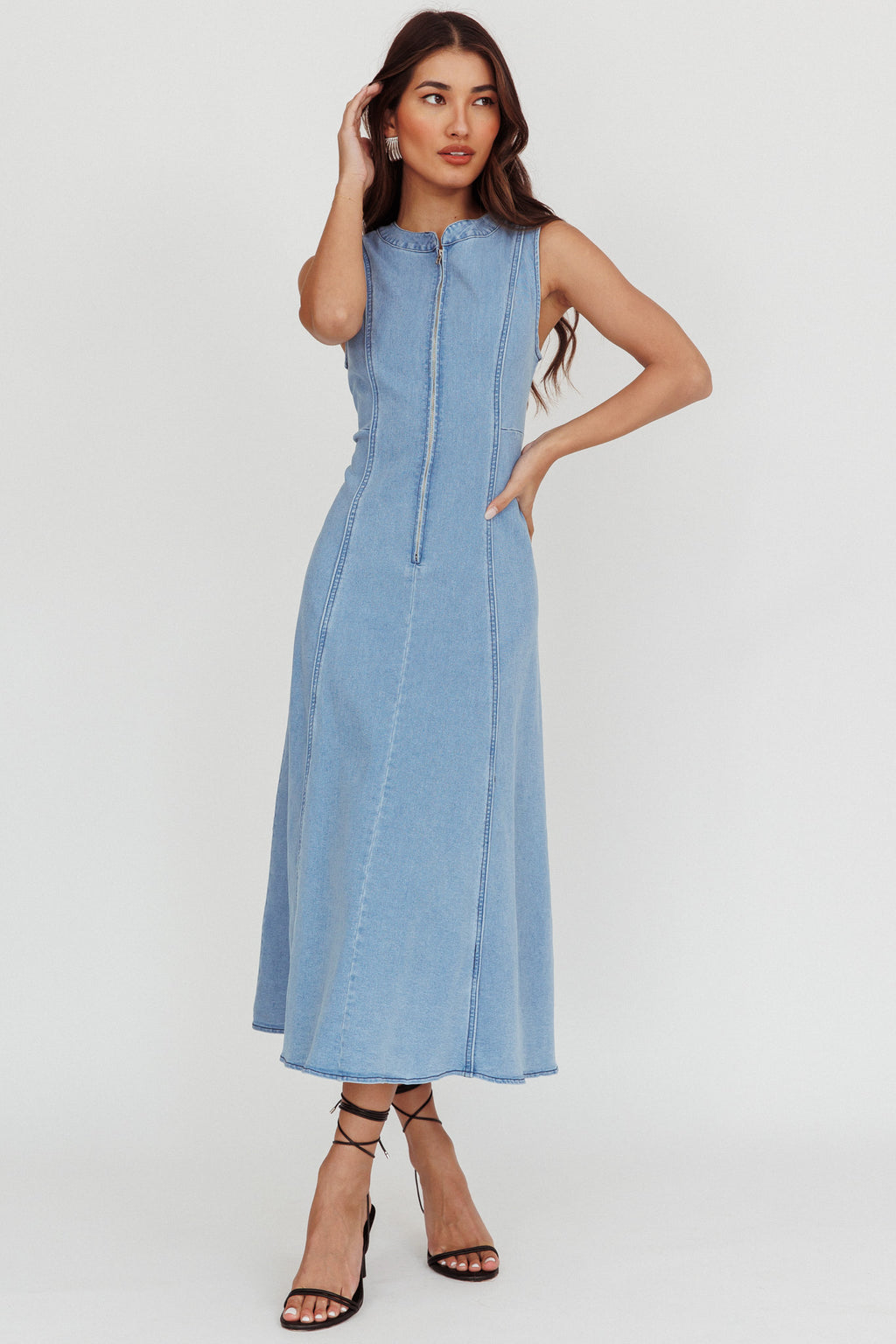 Passionate Flame Sleeveless A-line Midi Dress Denim Blue by Selfie Leslie