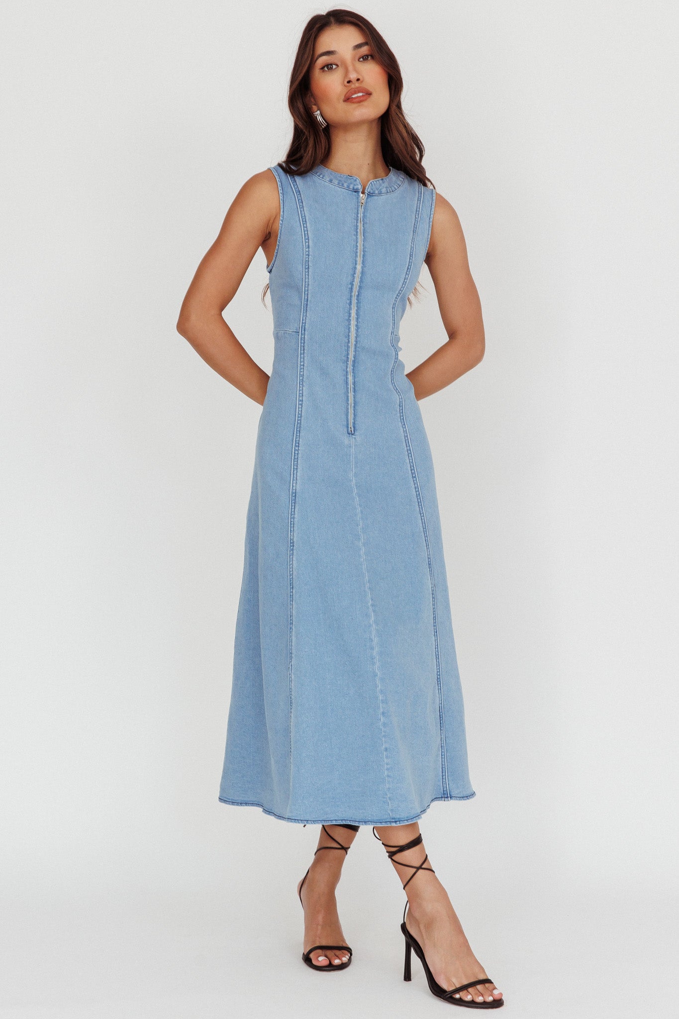 Passionate Flame Sleeveless A-line Midi Dress Denim Blue by Selfie Leslie
