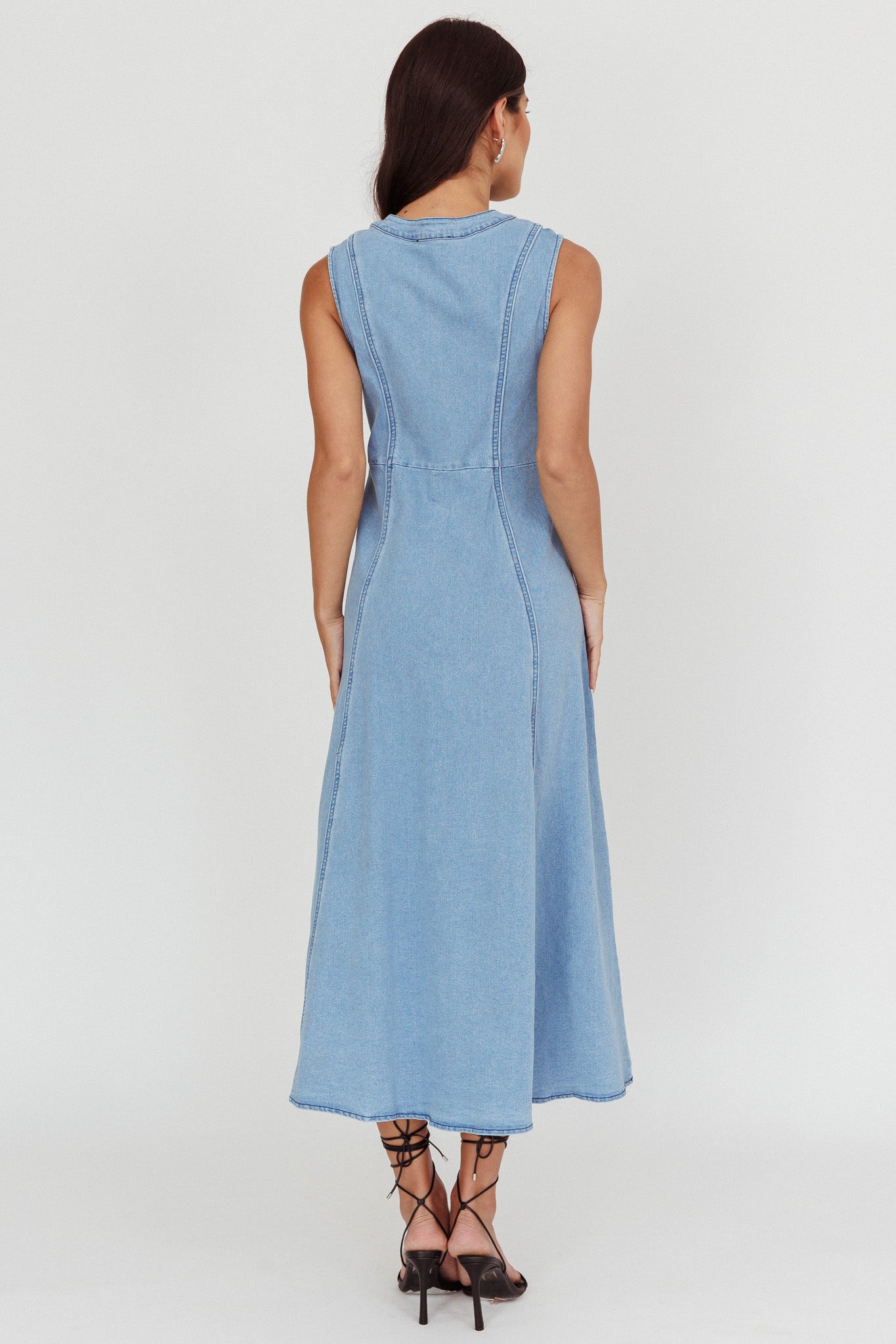 Passionate Flame Sleeveless A-line Midi Dress Denim Blue by Selfie Leslie