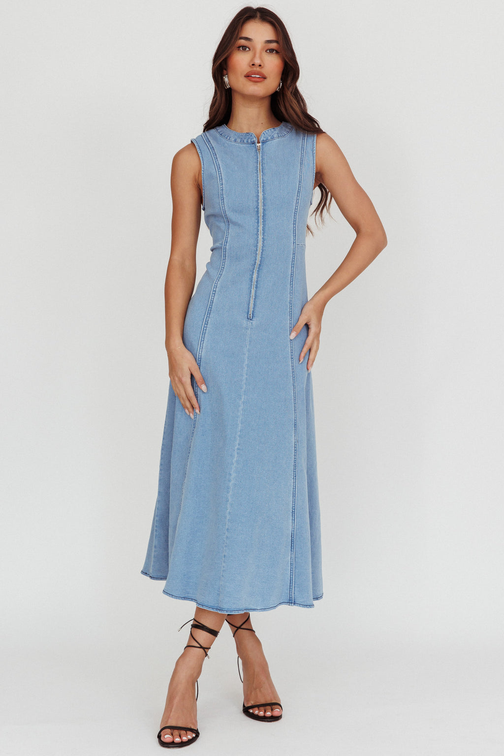 Passionate Flame Sleeveless A-line Midi Dress Denim Blue by Selfie Leslie