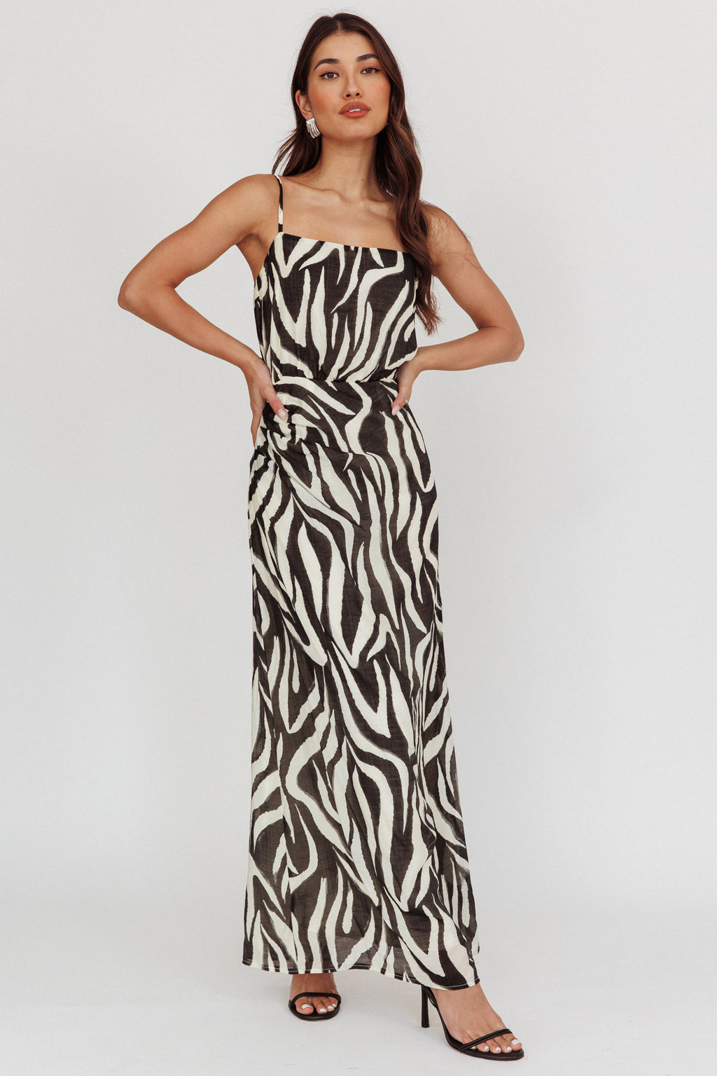 Pristine Zebra Print Maxi Dress Black by Selfie Leslie