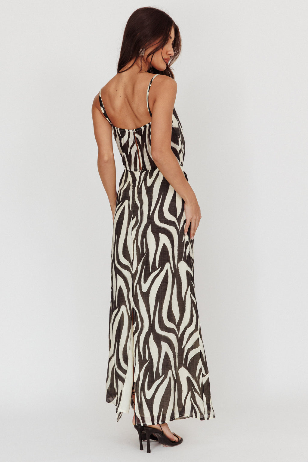 Pristine Zebra Print Maxi Dress Black by Selfie Leslie