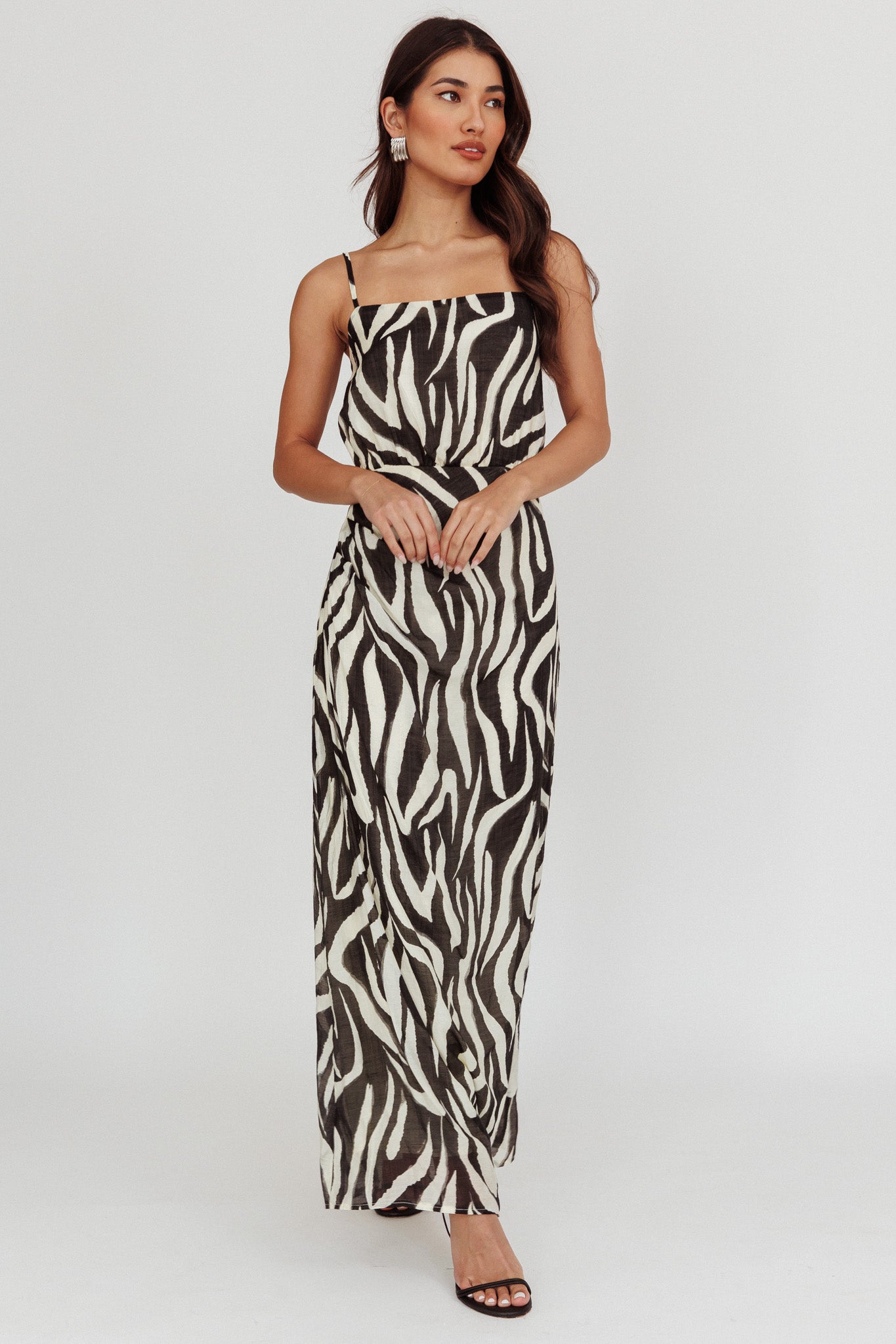 Pristine Zebra Print Maxi Dress Black by Selfie Leslie