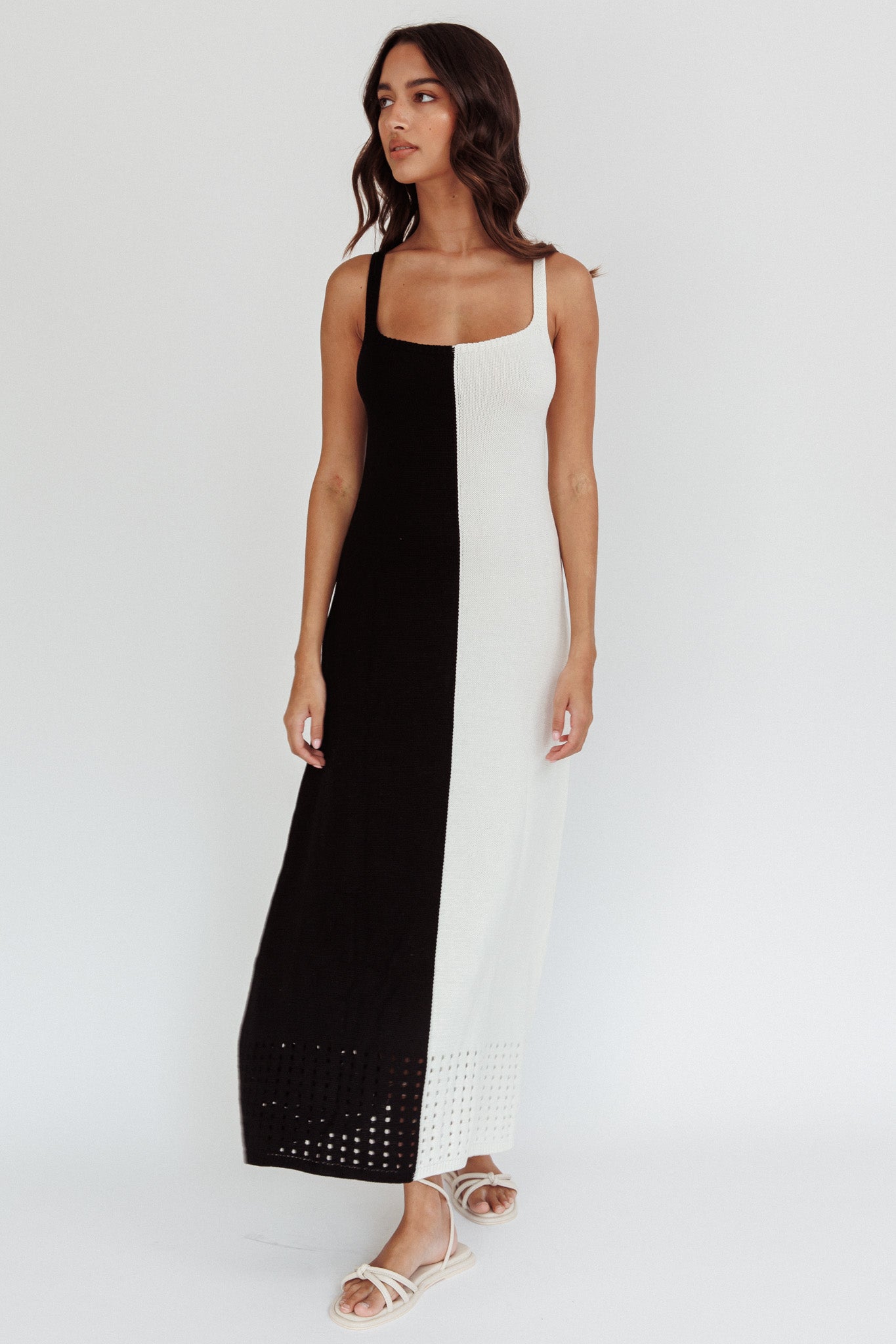 Sunday Fun Day Knit Maxi Dress Black Cream by Selfie Leslie