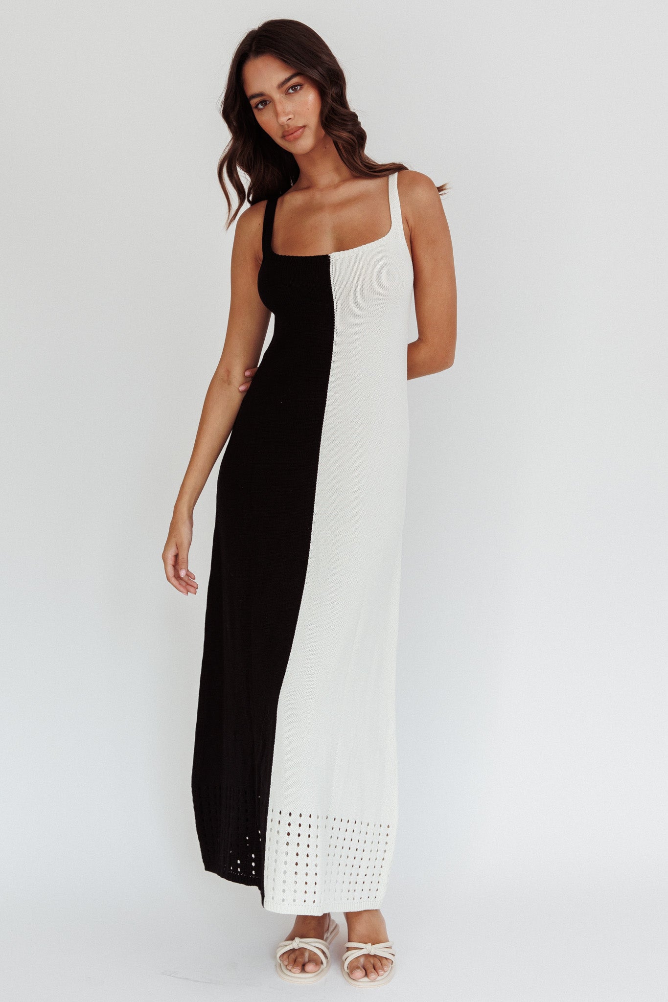 Sunday Fun Day Knit Maxi Dress Black Cream Selfie Leslie Sunday Fun Day Knit Maxi Dress Black Cream Selfie Leslie
