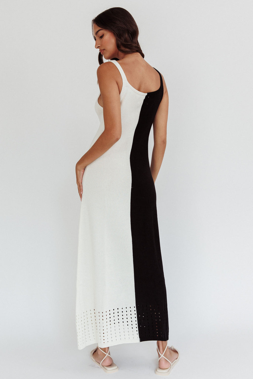 Sunday Fun Day Knit Maxi Dress Black Cream by Selfie Leslie
