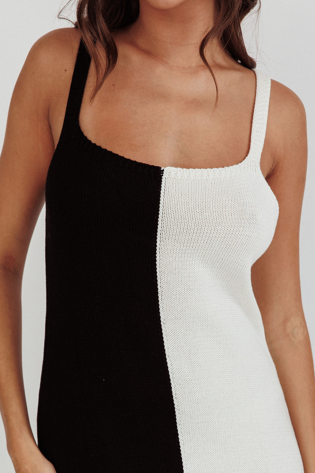 Sunday Fun Day Knit Maxi Dress Black Cream by Selfie Leslie