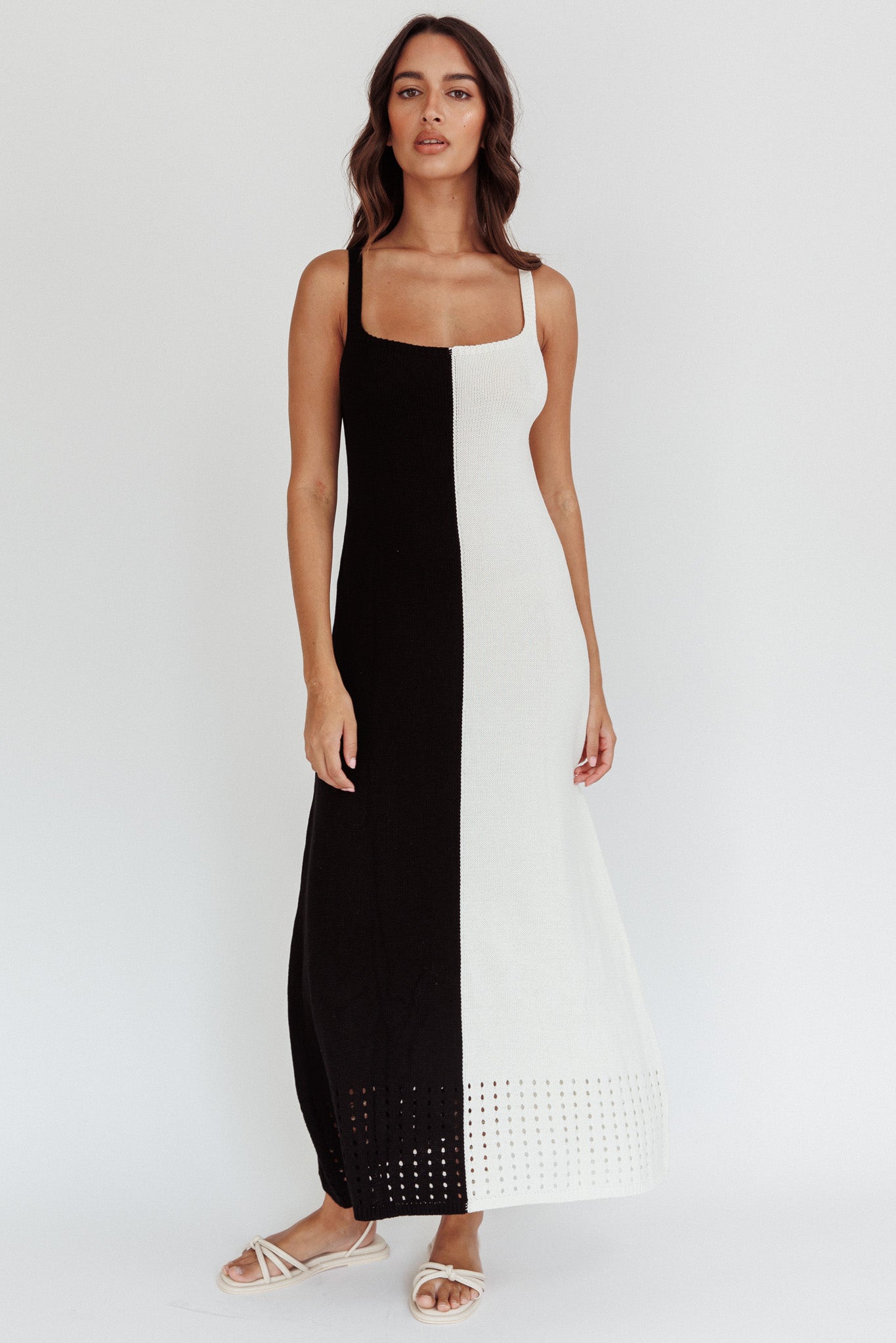 Sunday Fun Day Knit Maxi Dress Black Cream– Selfie Leslie