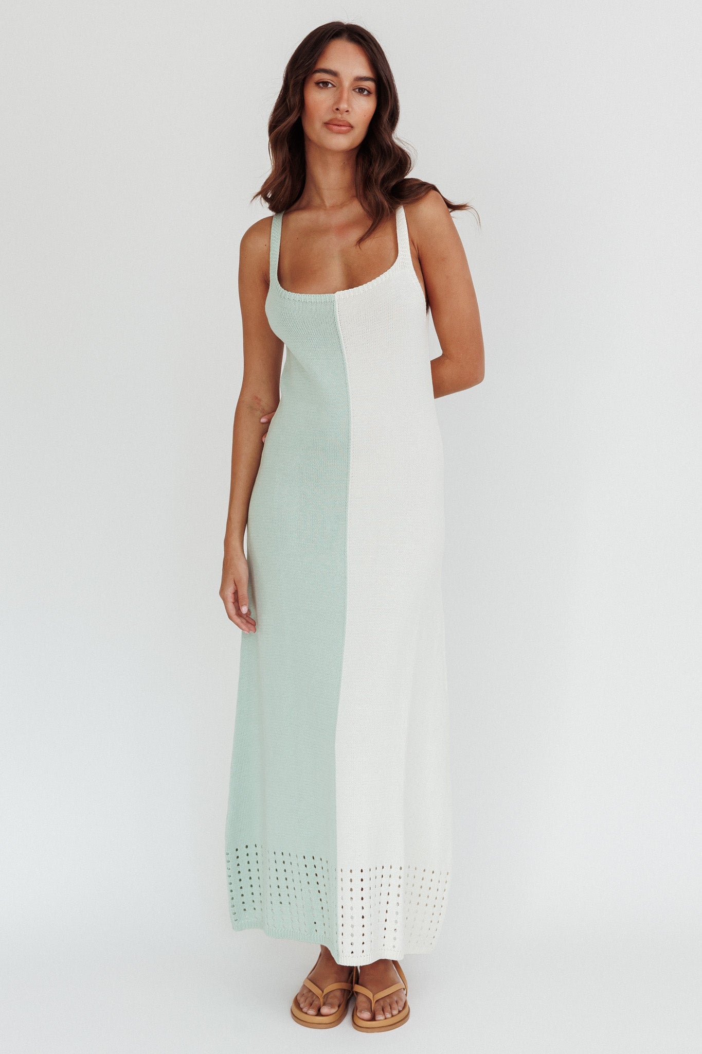 Sunday Fun Day Knit Maxi Dress Sage Cream by Selfie Leslie