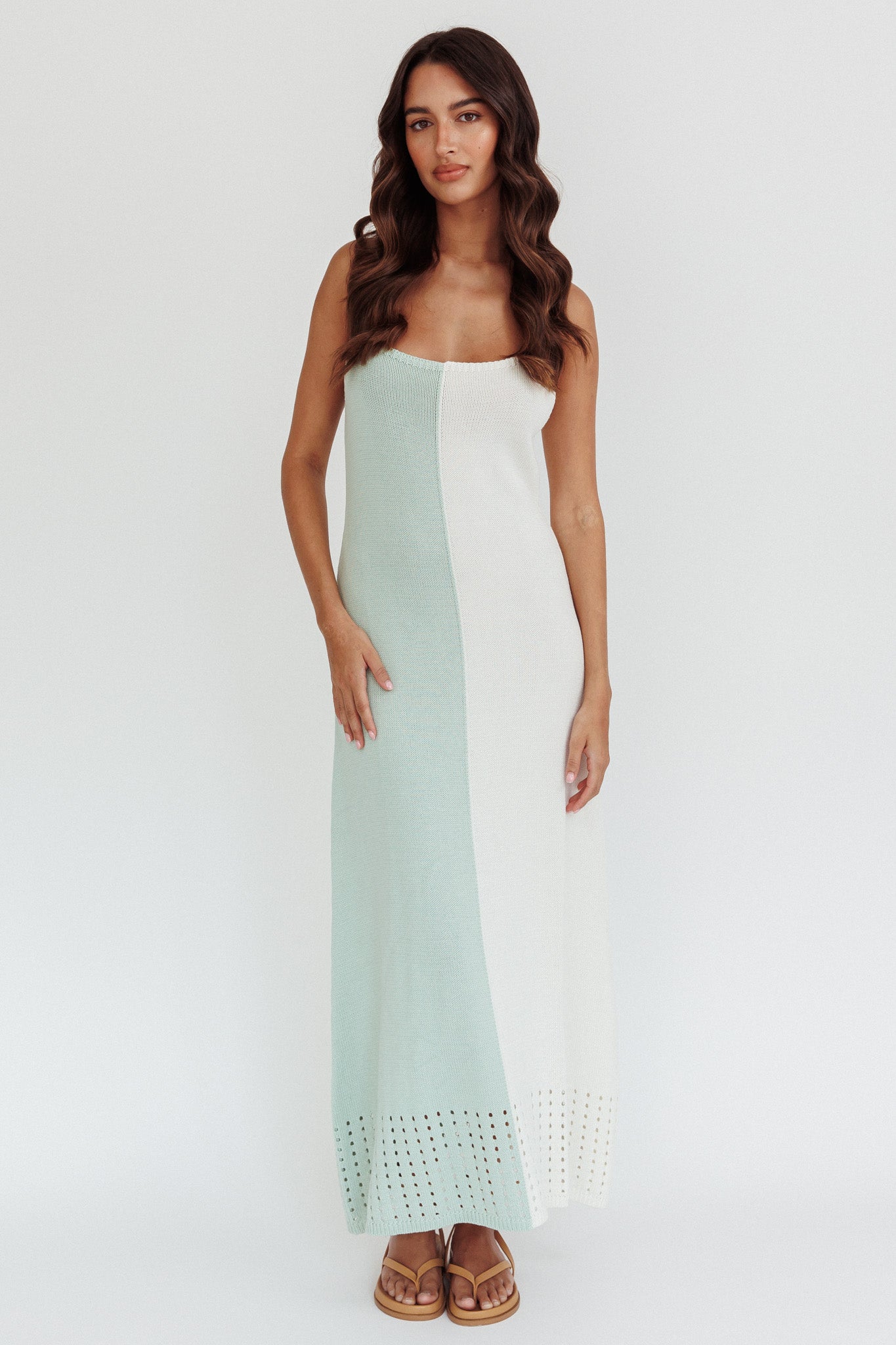 Sunday Fun Day Knit Maxi Dress Sage Cream by Selfie Leslie