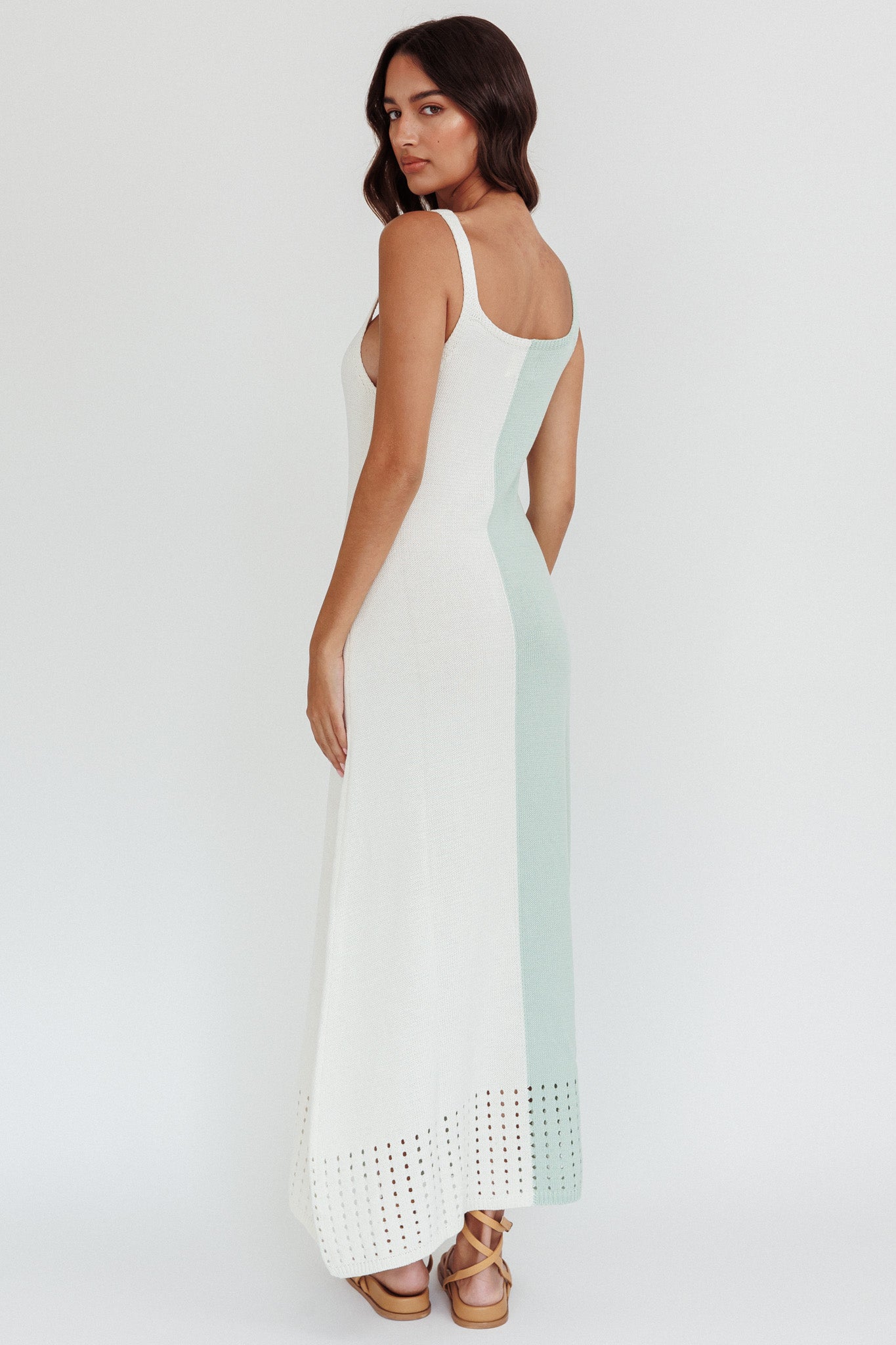 Sunday Fun Day Knit Maxi Dress Sage Cream by Selfie Leslie