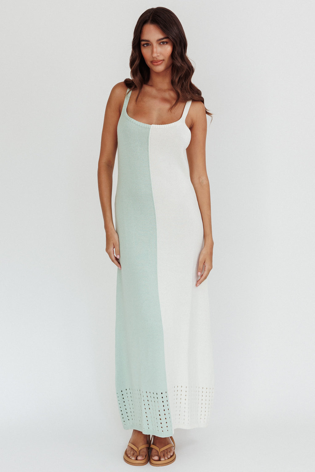 Sunday Fun Day Knit Maxi Dress Sage Cream by Selfie Leslie