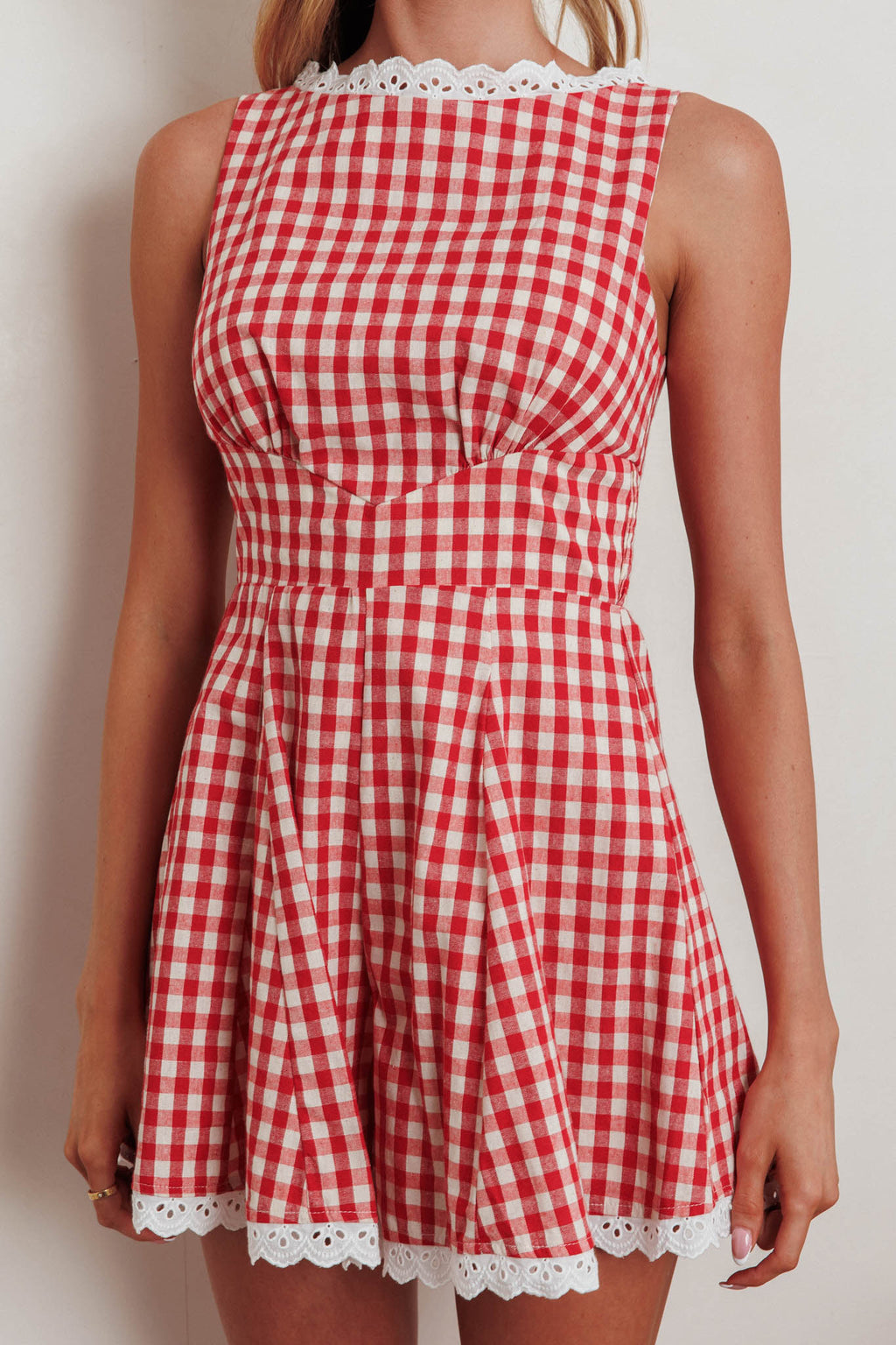 Loving Me Sleeveless Romper Gingham Red by Selfie Leslie